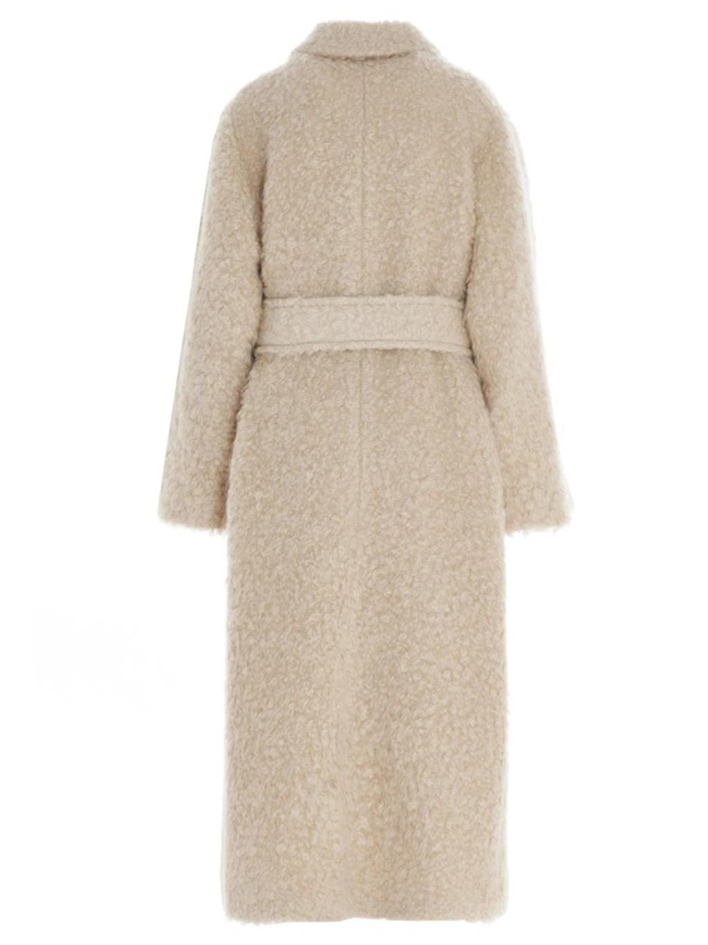 JIL SANDER Textured Concealed Belted Coat In Beige Product Image
