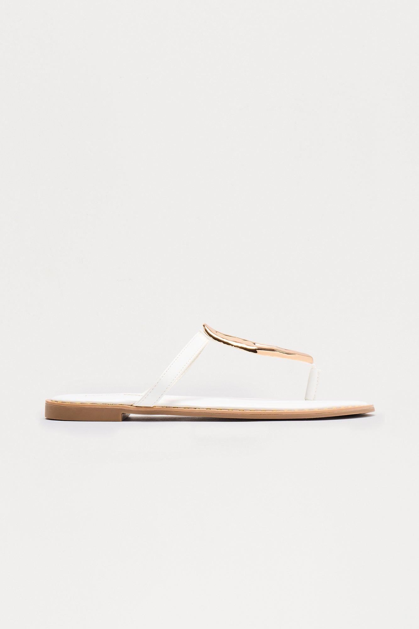 Billini Hardware Faux Leather Flip Flops - White Product Image