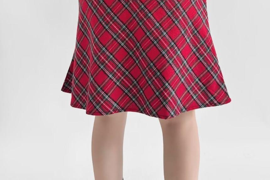 High Waist Plaid Fishtail Skirt Product Image