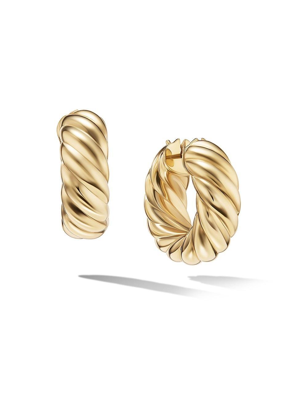 David Yurman 18K Yellow Gold Sculpted Cable Huggie Hoop Earrings Product Image