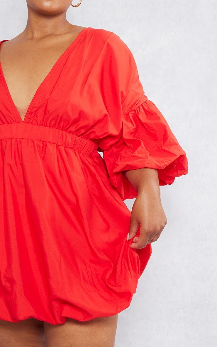 Plus Red Puff Sleeve Puffball Hem Dress Product Image
