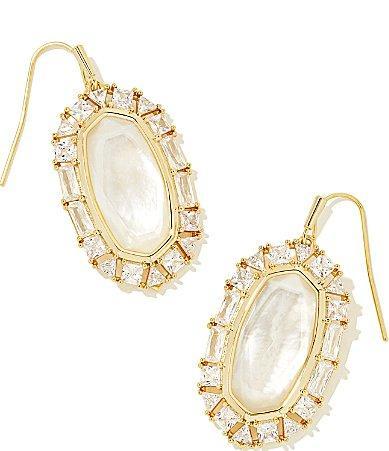 Elle Gold Crystal Frame Drop Earrings in Ivory Mother-of-Pearl Product Image