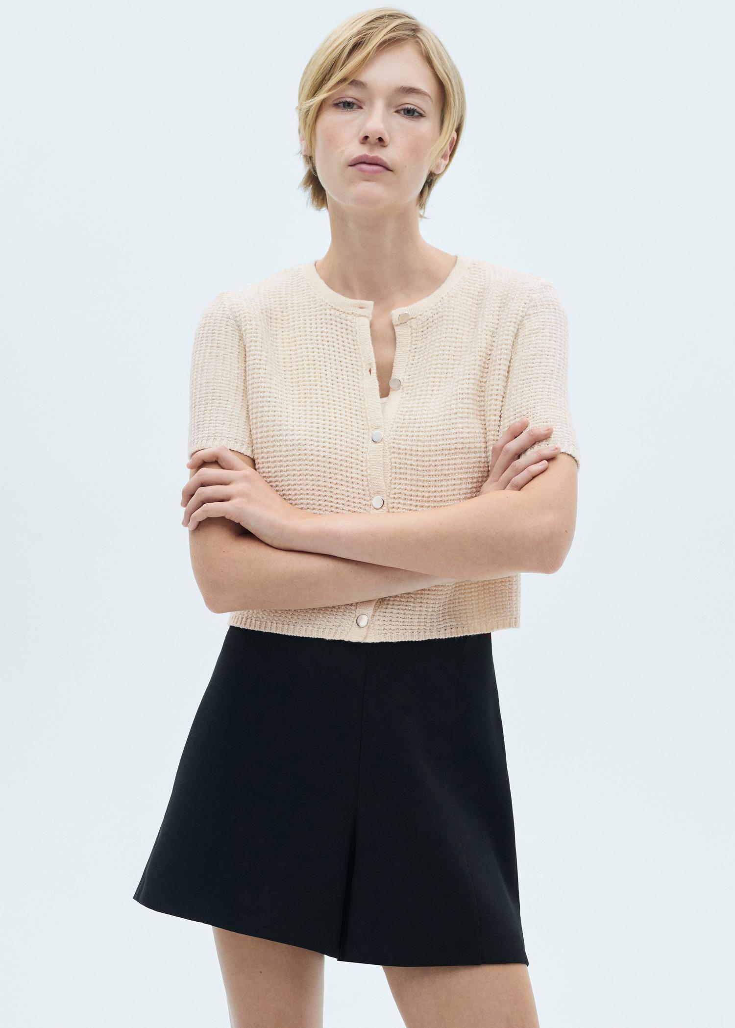 Short-sleeved knitted cardigan - Women | MANGO USA Product Image