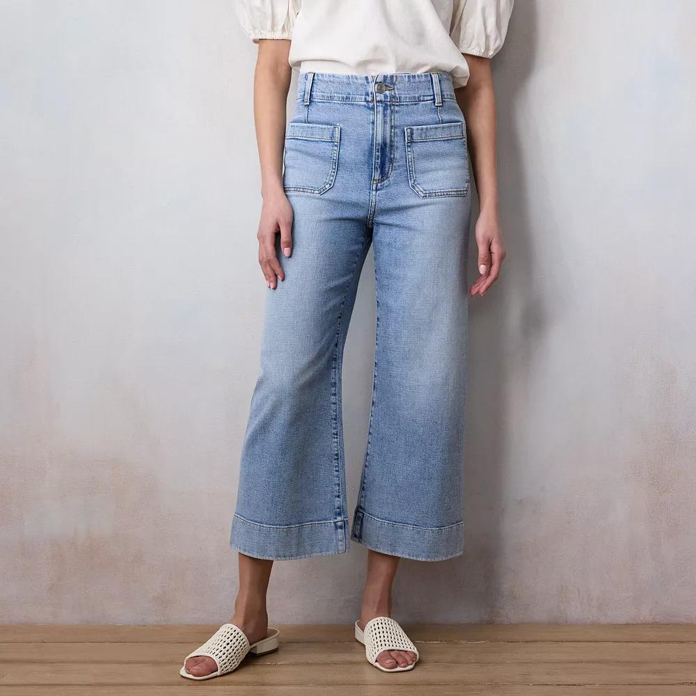 Women's LC Lauren Conrad Super High-Rise Wildflower Wide Leg Cropped Pants, Size: 2, Carson Blue Product Image