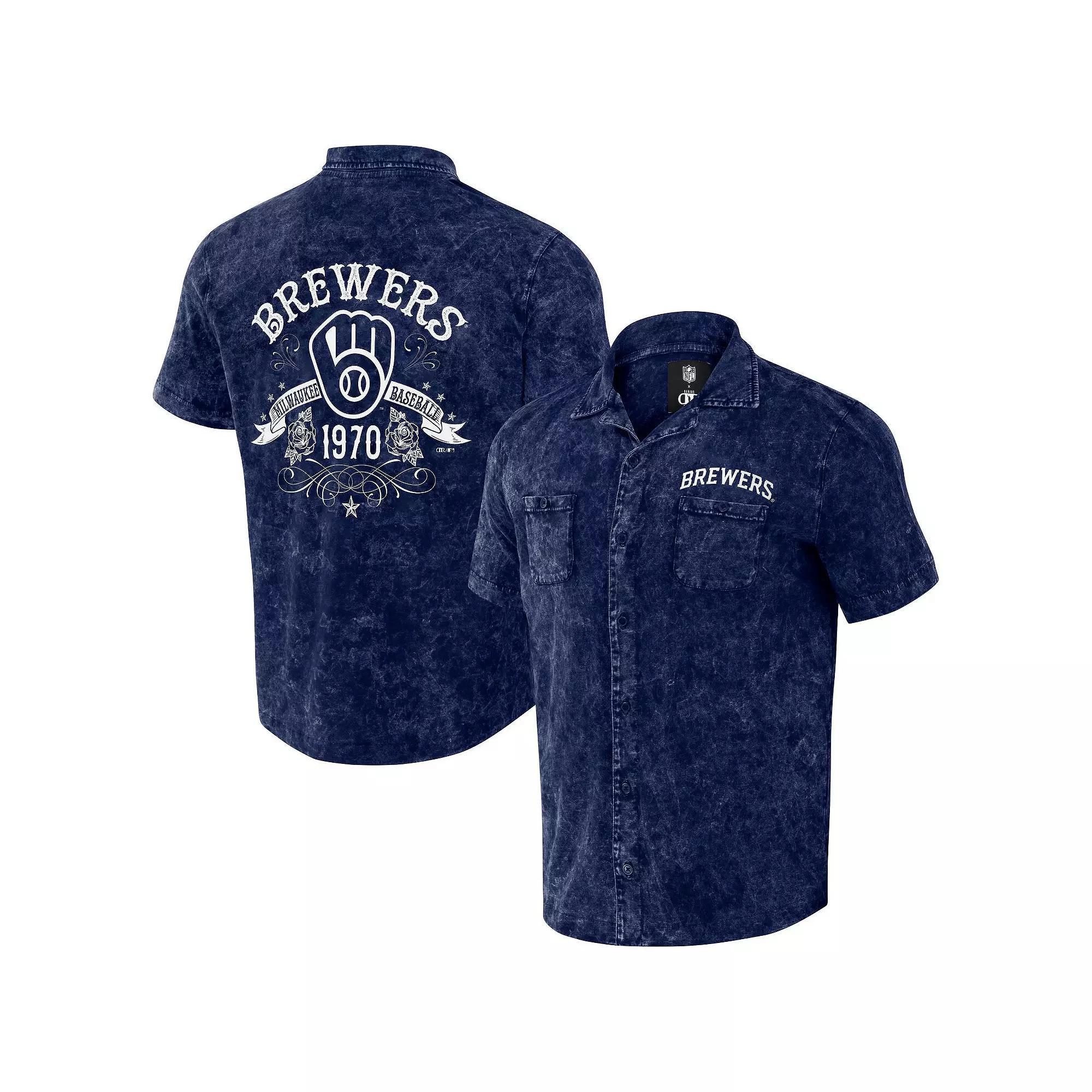 Men's Darius Rucker Collection by Fanatics  Navy Milwaukee Brewers Denim Team Color Button-Up Shirt, Size: Medium, Blue Product Image