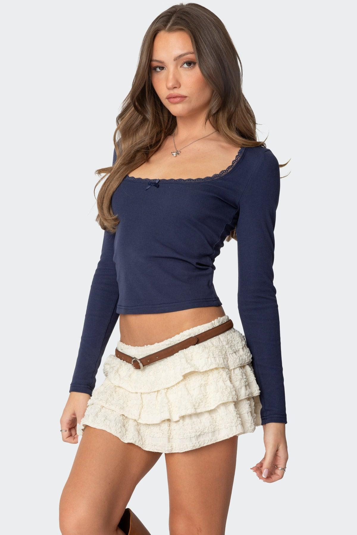 Mora Lace Trim Ribbed T Shirt Product Image