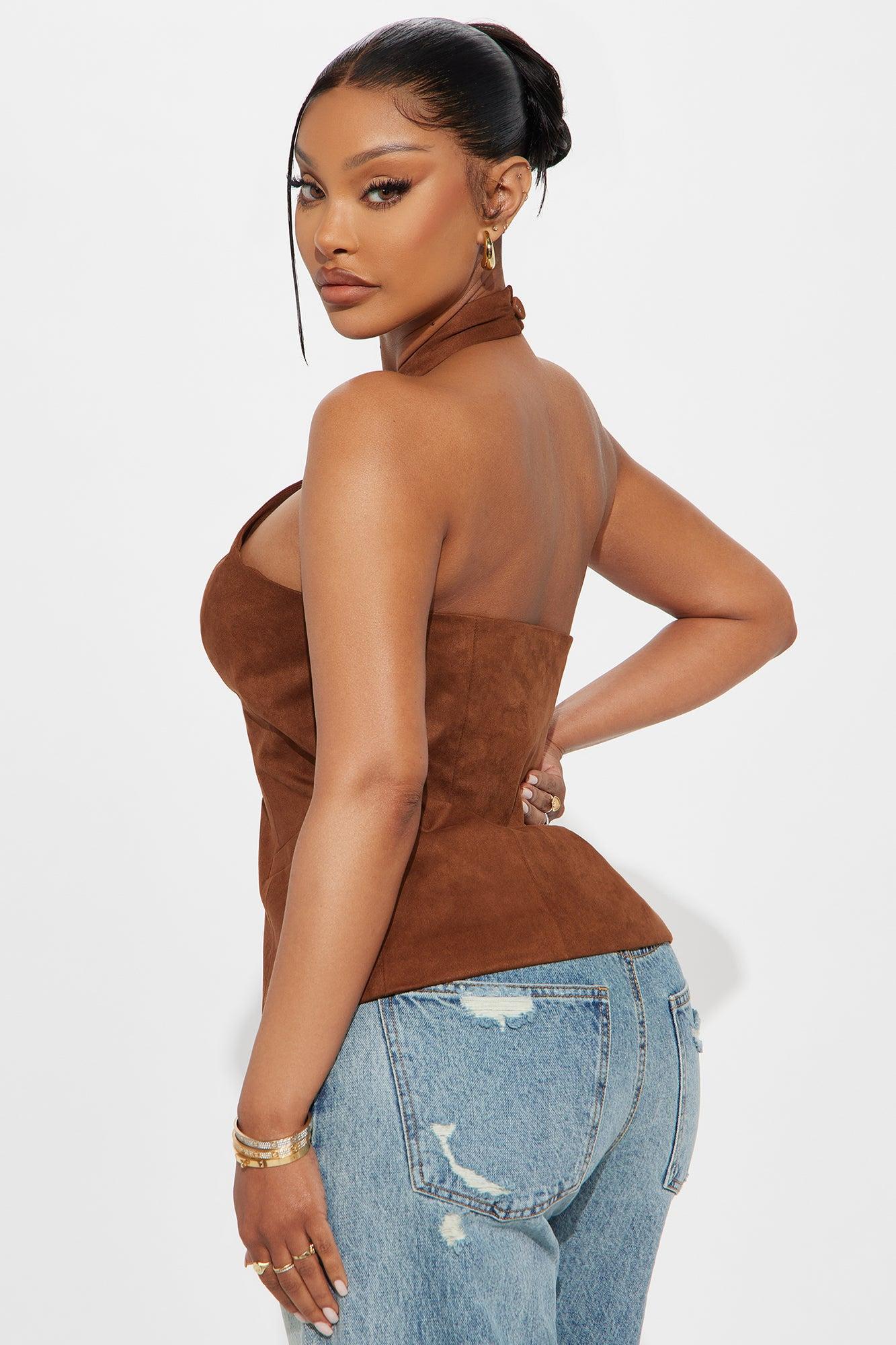 Classic Cutie Faux Suede Vest  - Brown Product Image