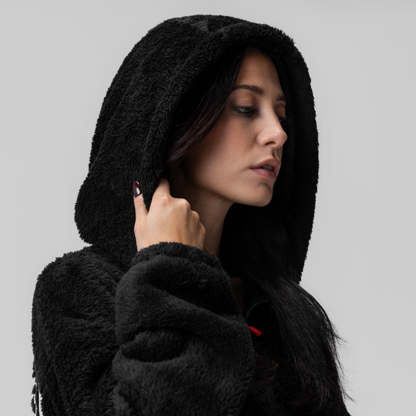 1005. Womens Sherpa Recovery Full Zip Hoodie - Black/White Product Image