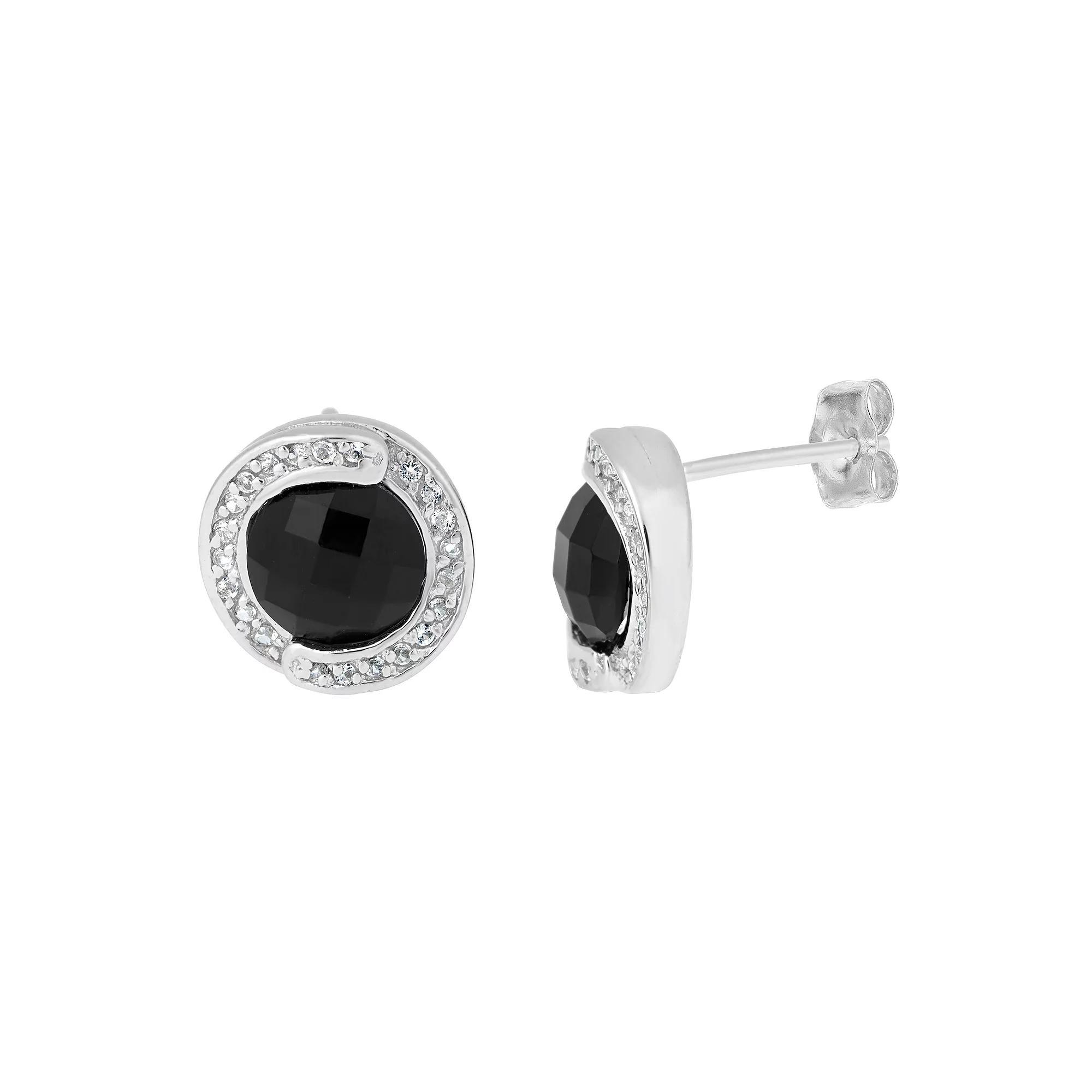 Gemminded Sterling Silver White Topaz & Black Onyx Drop Earrings, Women's Product Image