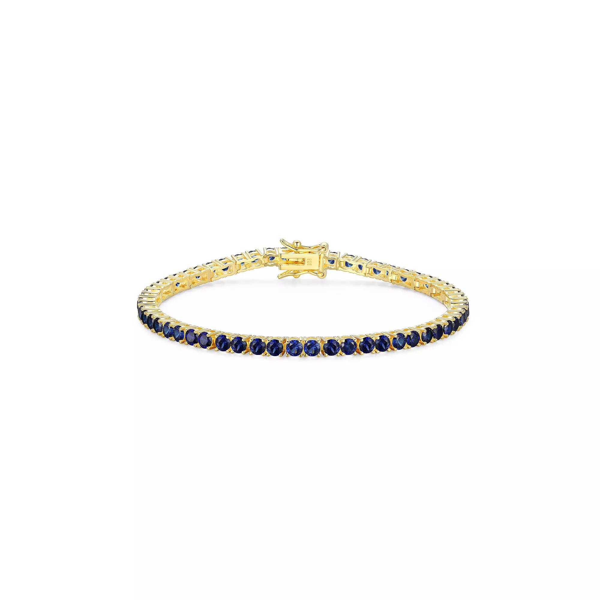 18k Gold over Silver Birthstone Tennis Bracelet, Women's, Size: 7.25", Cr Blue Blue Sept Product Image