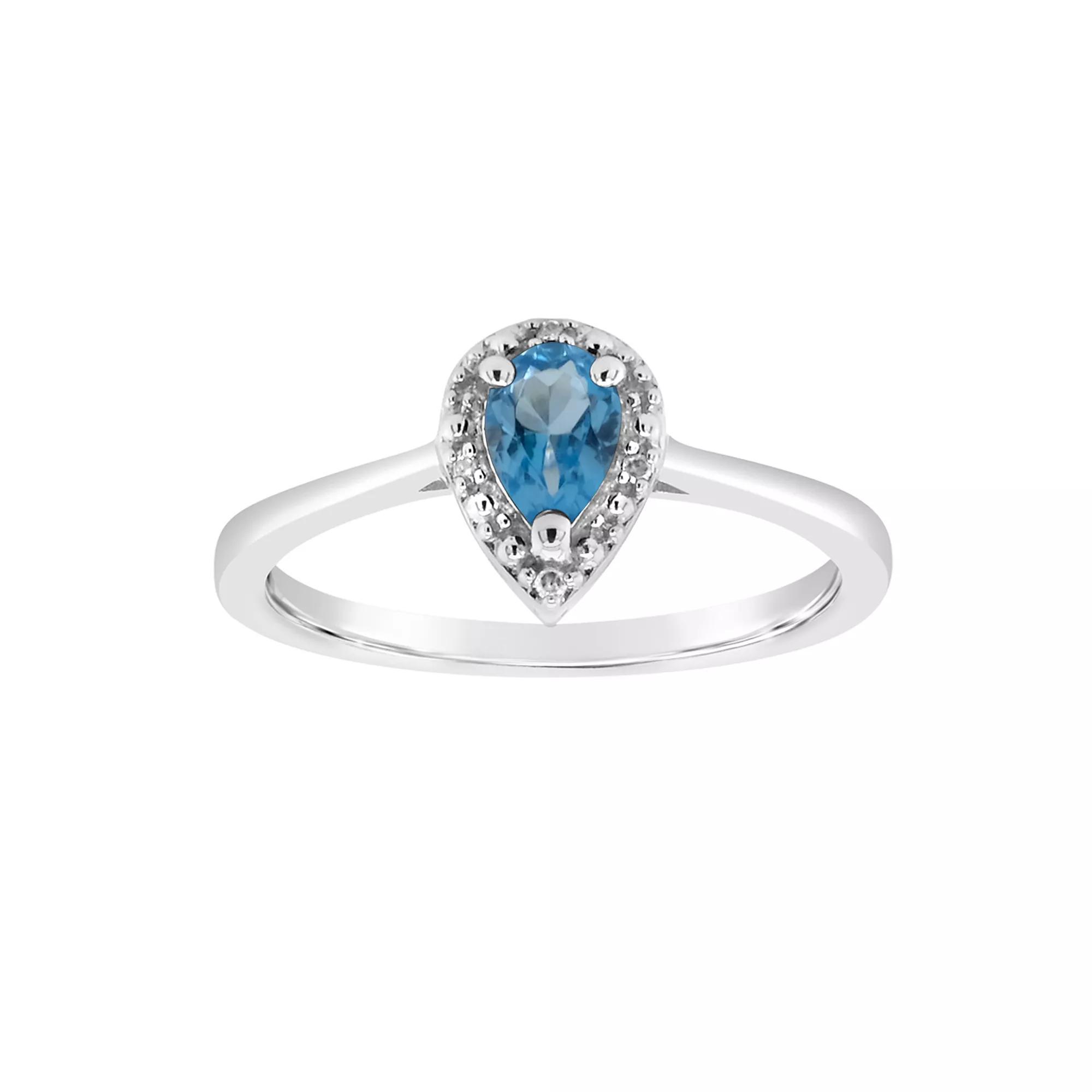 Celebration Gems Sterling Silver Pear Shaped Genuine Aquamarine Diamond Accent Frame Ring, Women's, Size: 6, Blue Topaz Product Image