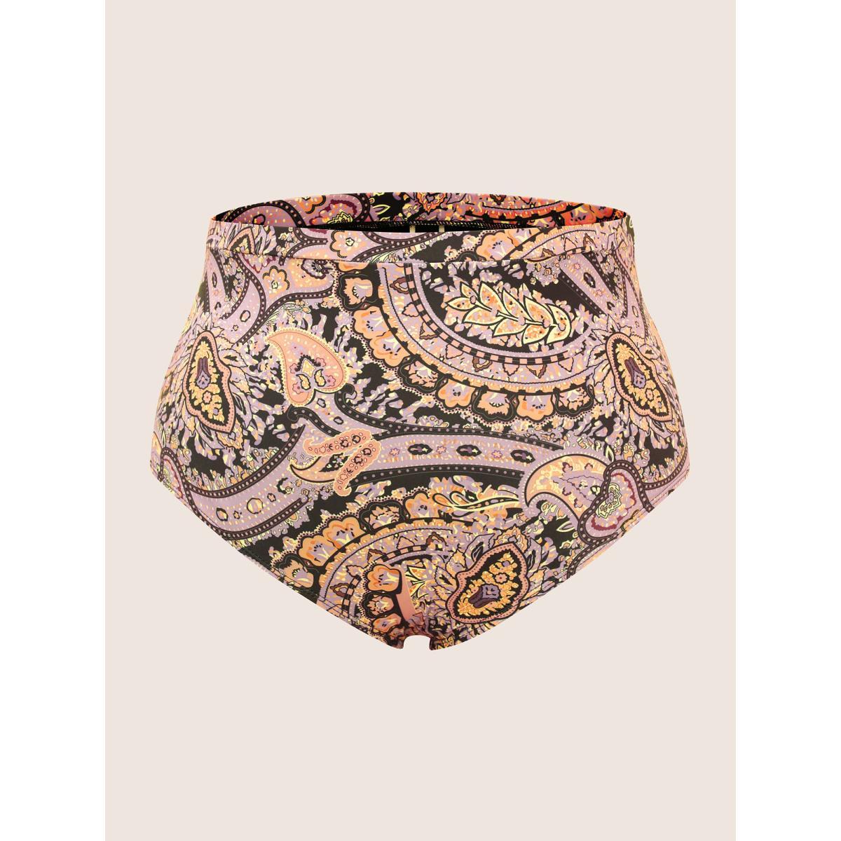 Plus Size Paisley Print Wrap Contrast Trim Swim Dress Women's Swimwear Black Beach Bodycon V-neck High stretch Curve Swim Dresses BloomChic 10/M Product Image