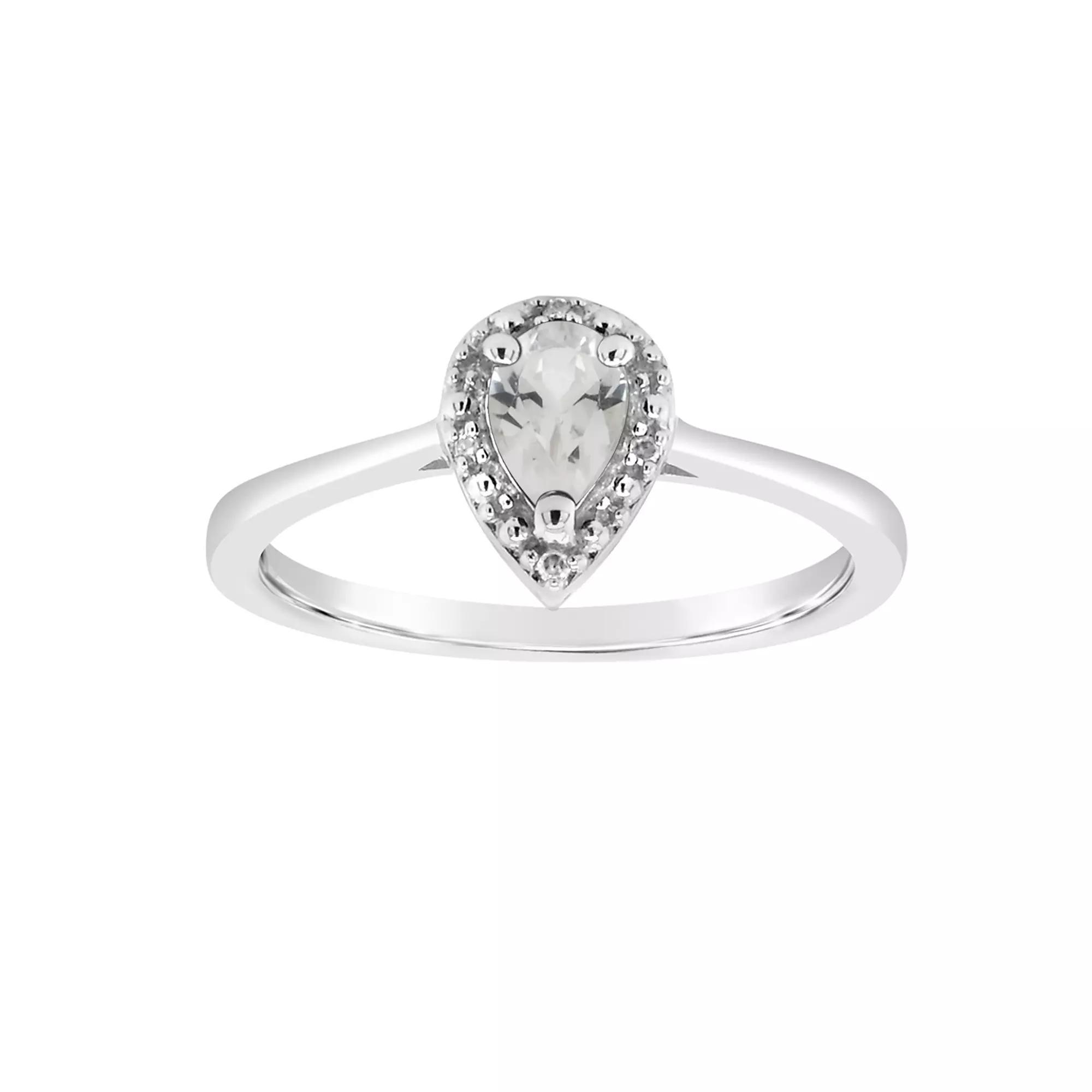 Celebration Gems Sterling Silver Pear Shaped Diamond Accent Frame Ring, Womens Moonstone Product Image