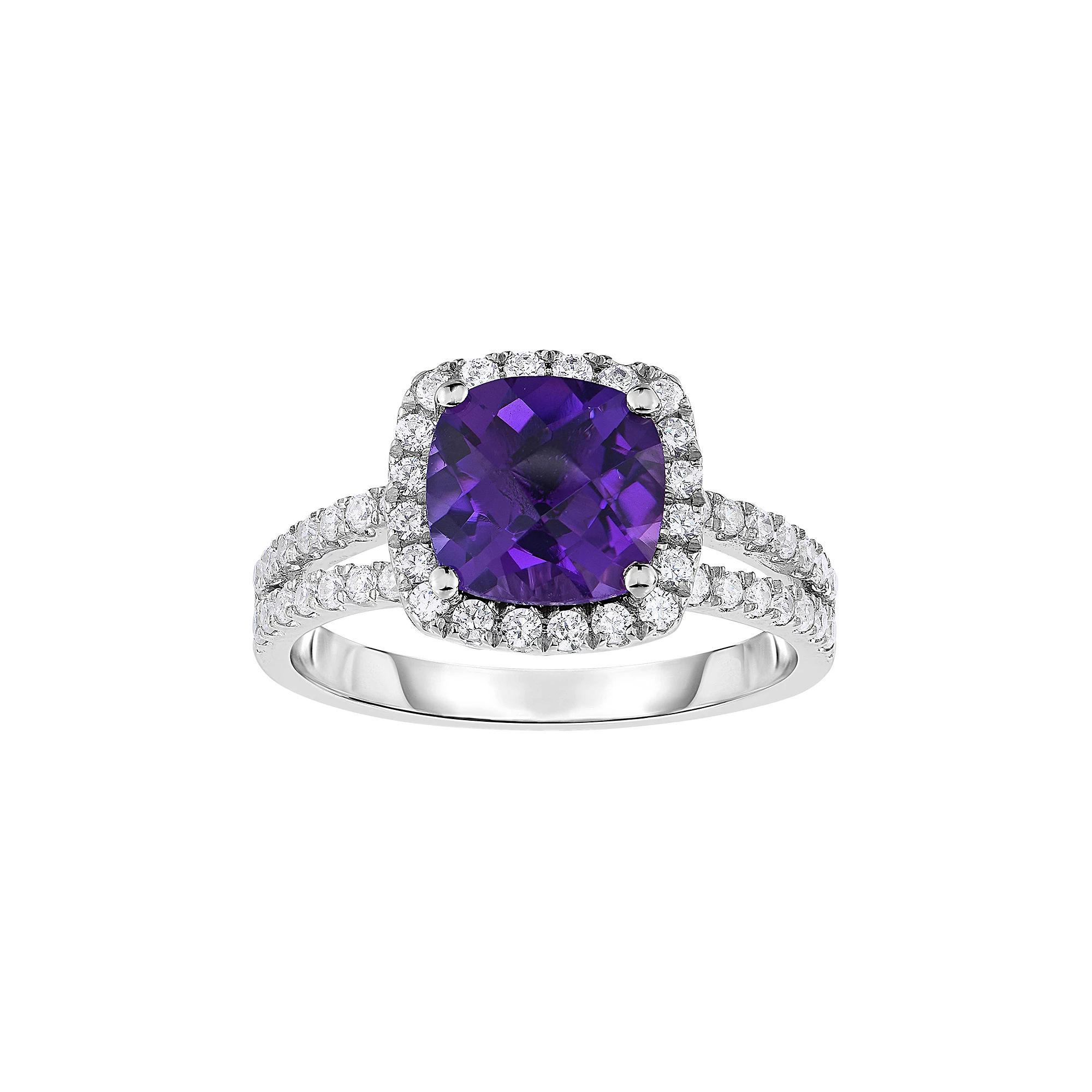 Sterling Silver Amethyst & Cubic Zirconia Split-Shank Ring, Women's, Size: 7 Product Image