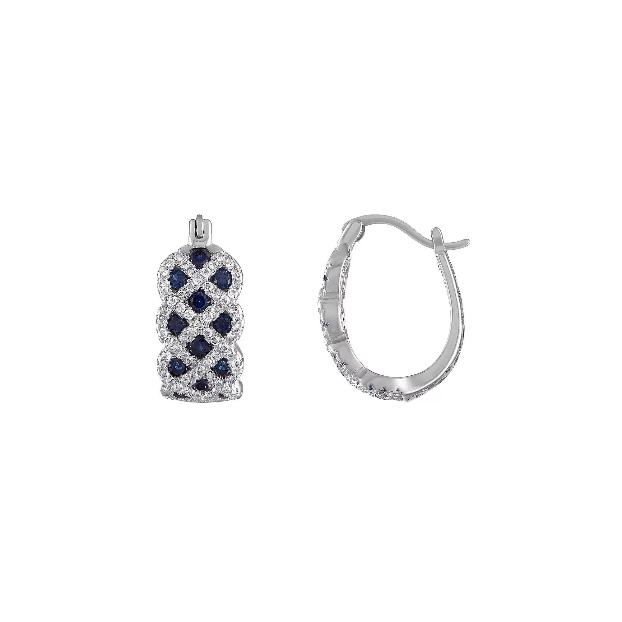 Designs by Gioelli Sterling Silver Lab-Created Sapphire Hoop Earrings, Women's, Lab Created Blue Product Image