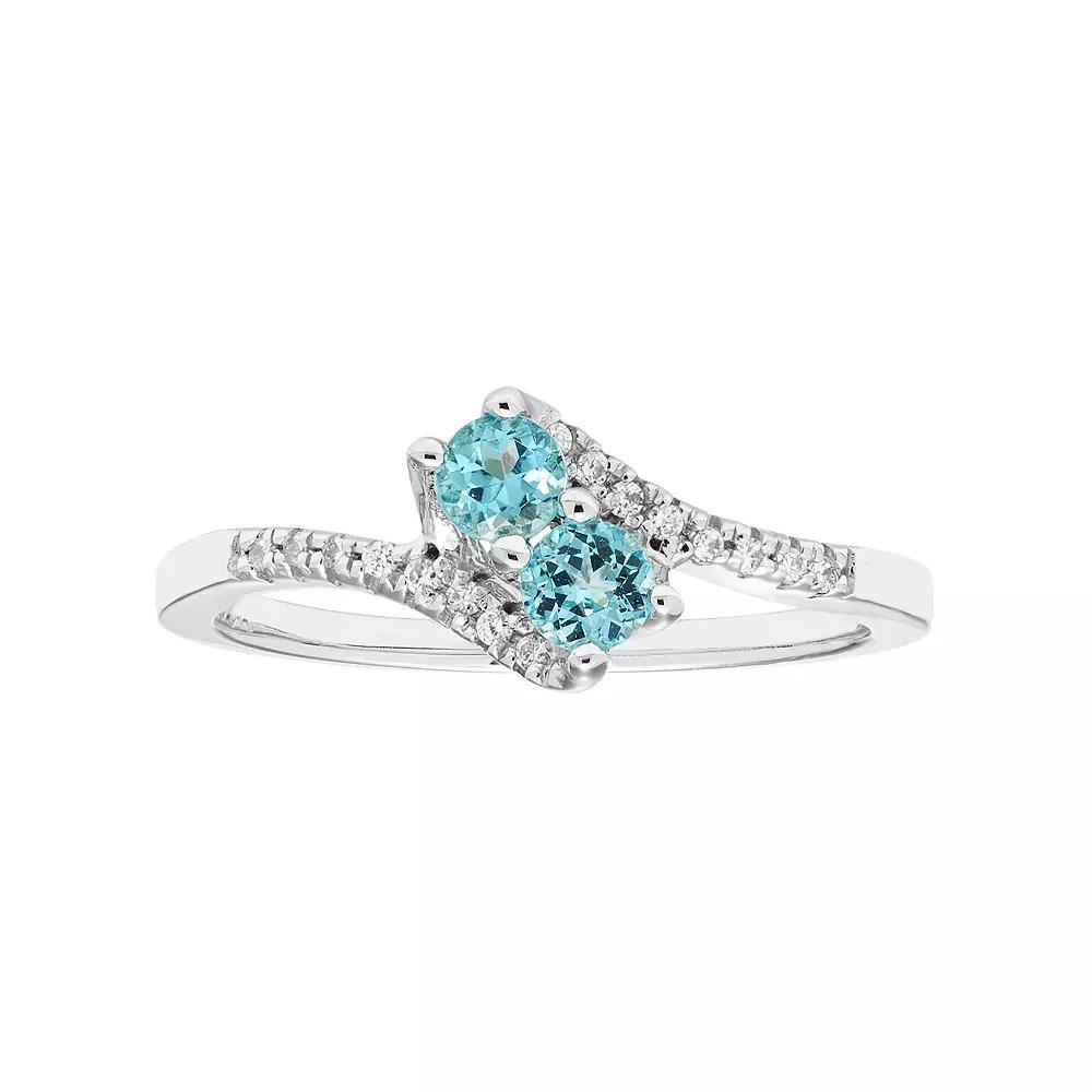 Sterling Silver Blue Topaz Two Stone & Diamond Accent Bypass Ring, Womens Product Image
