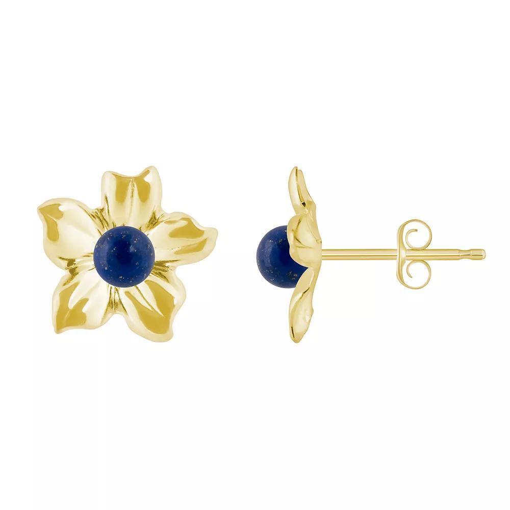 Celebration Gems 10k Gold Sphere Gemstone Hibiscus Flower Stud Earrings, Women's, Black Product Image