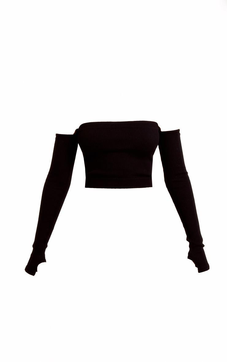 Black Structured Snatched Rib Bardot Crop Top Product Image