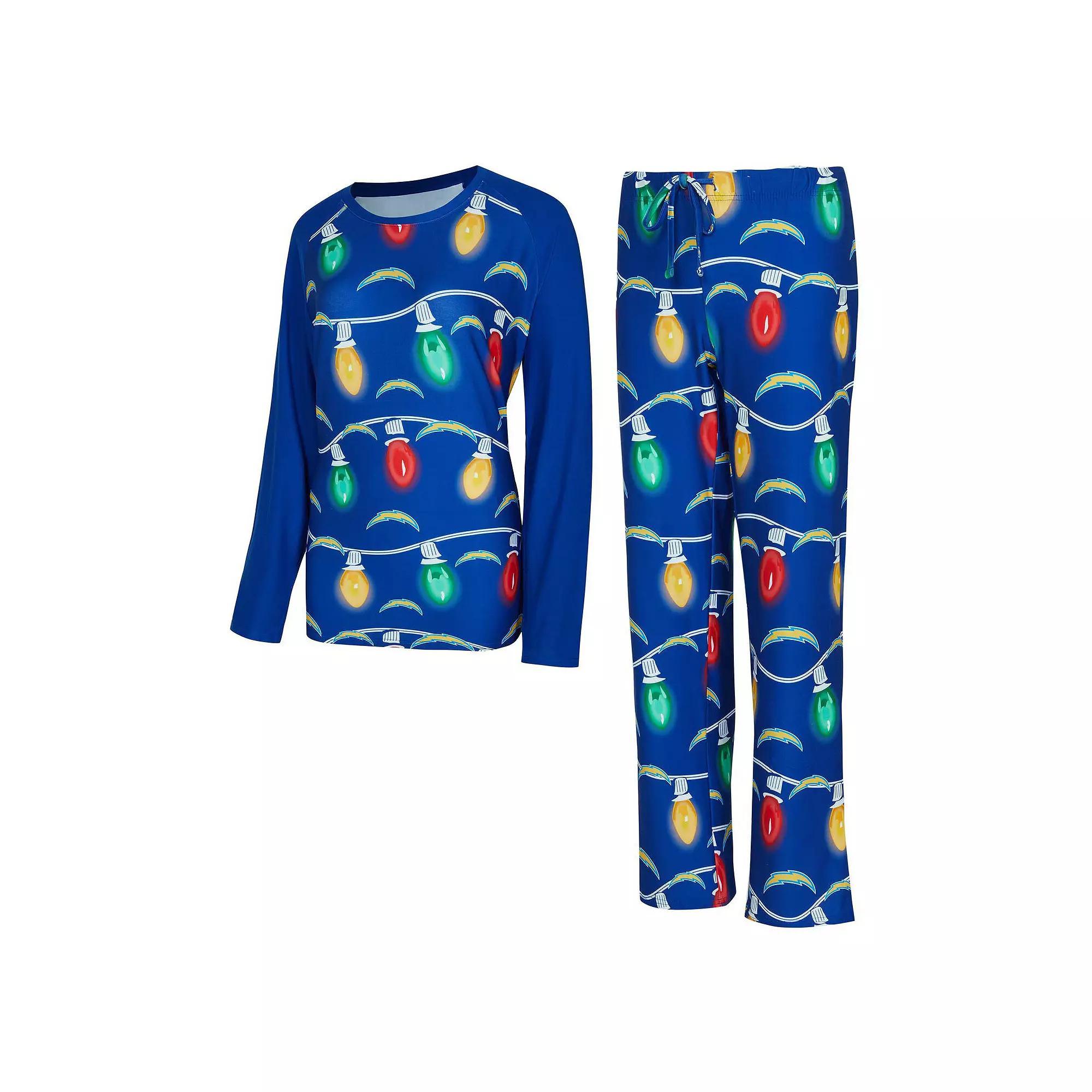 Women's Concepts Sport Los Angeles Chargers Garland Knit Raglan Long Sleeve T-Shirt & Pants Set, Size: 2XL, Light Product Image