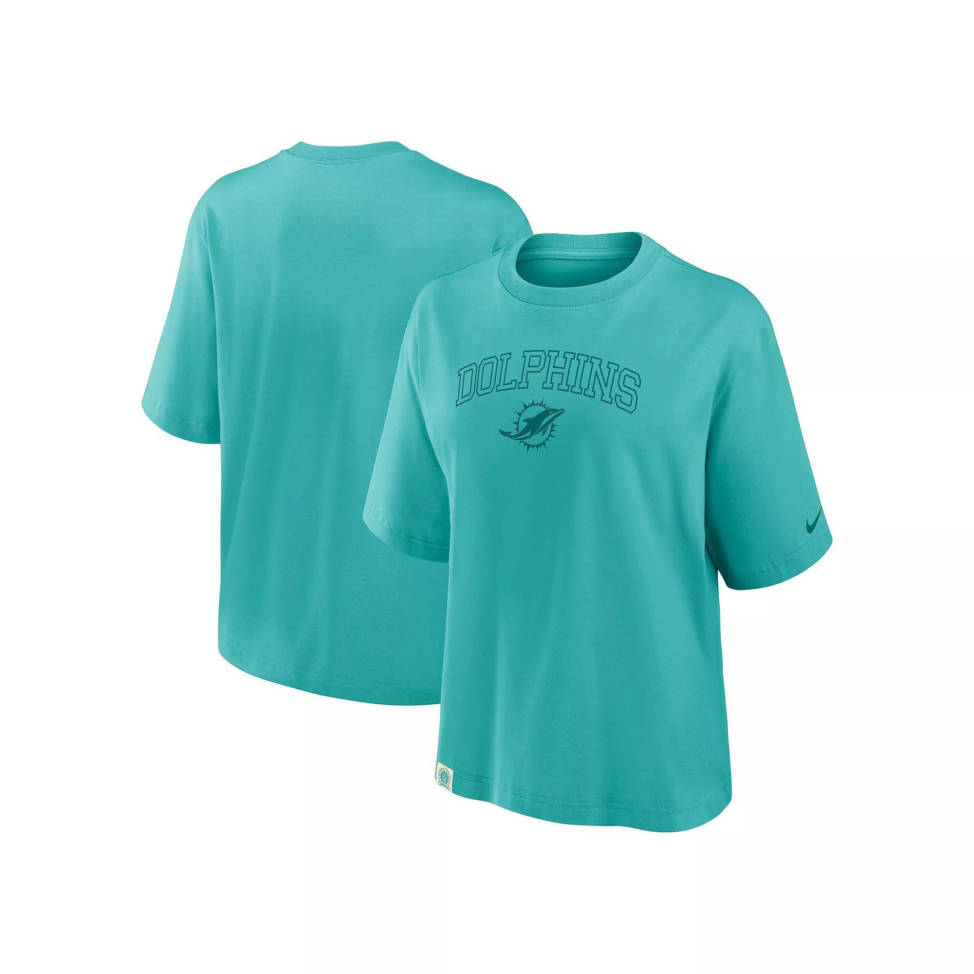 Women's Nike Aqua Miami Dolphins Arch Boxy T-Shirt, Size: Medium, Turquoise A Product Image