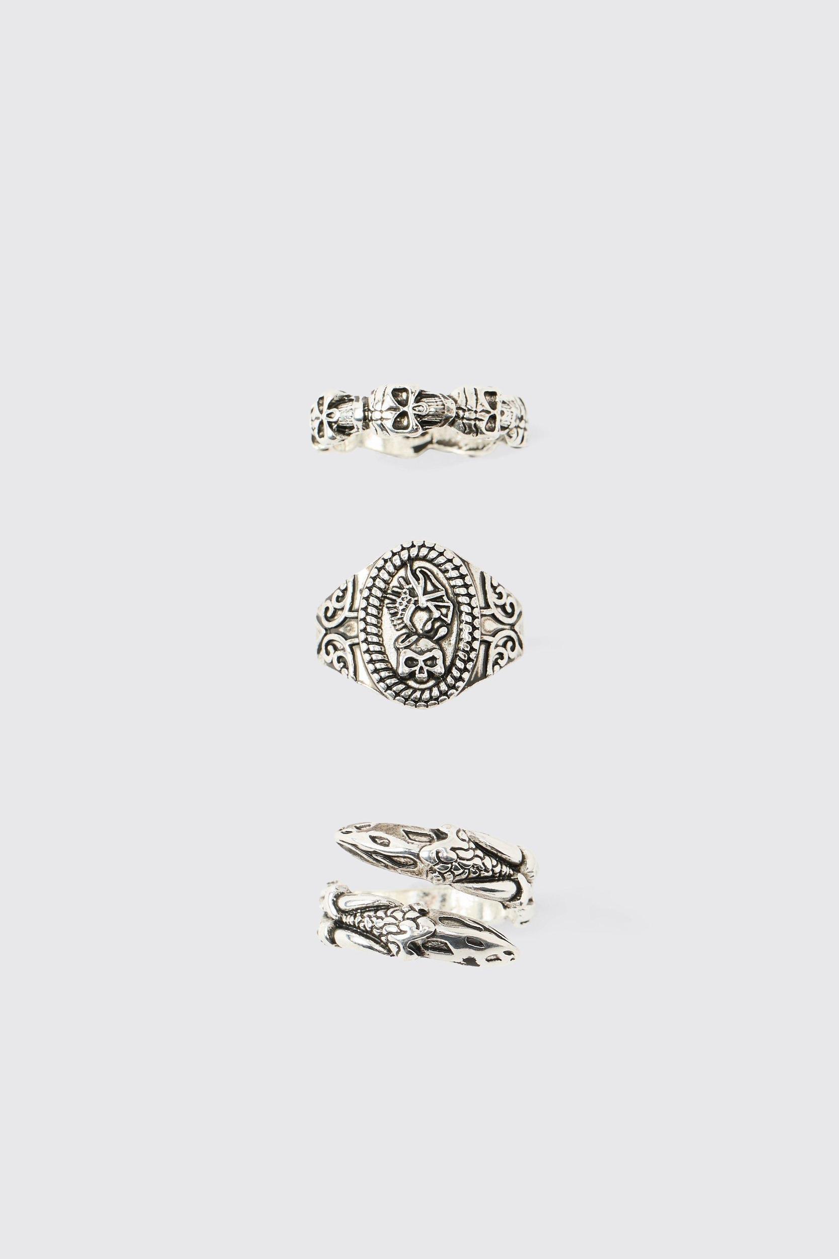 Signet Ring 3 Pack | boohooMAN USA Product Image