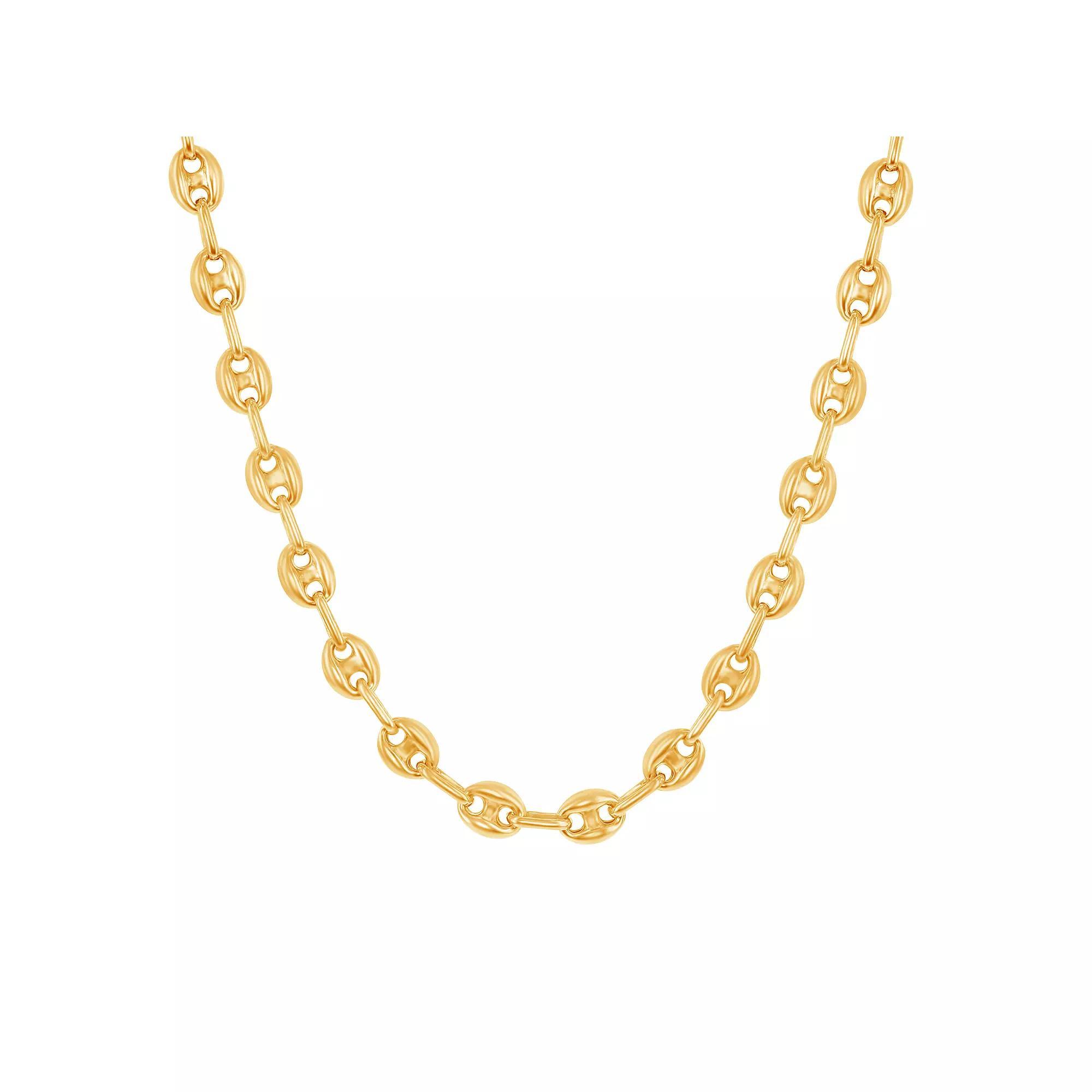 Men's Gold Tone Sterling Silver Puffed Marina Chain Necklace, Size: 20" Product Image