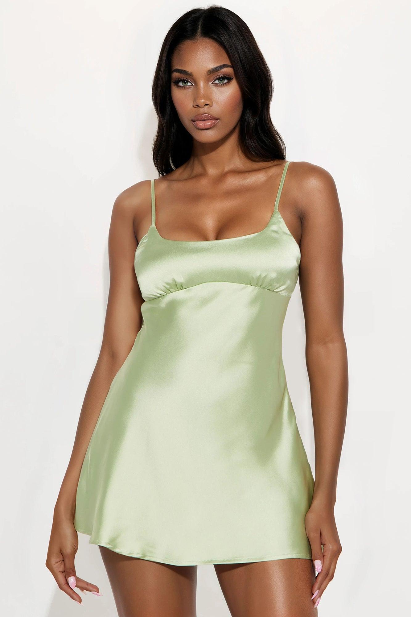 Kaylee Satin Mini Dress - Sage Product Image