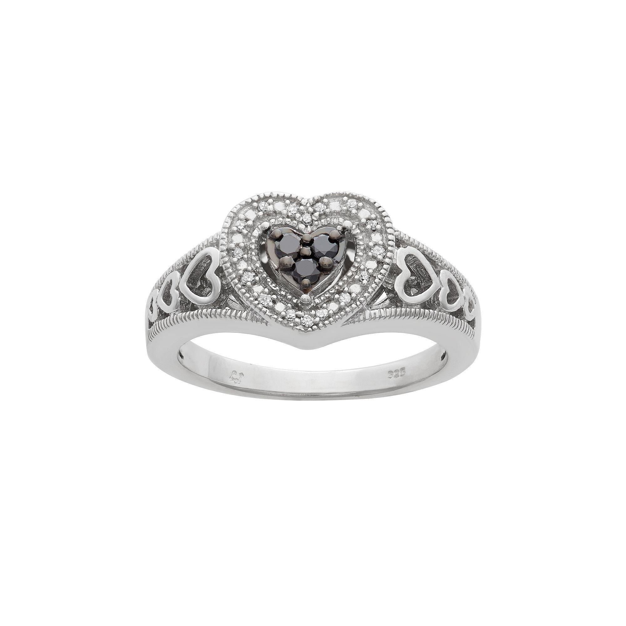 Jewelexcess 1/6 Carat T.W. Black and White Diamond Sterling Silver Heart Ring, Womens Product Image