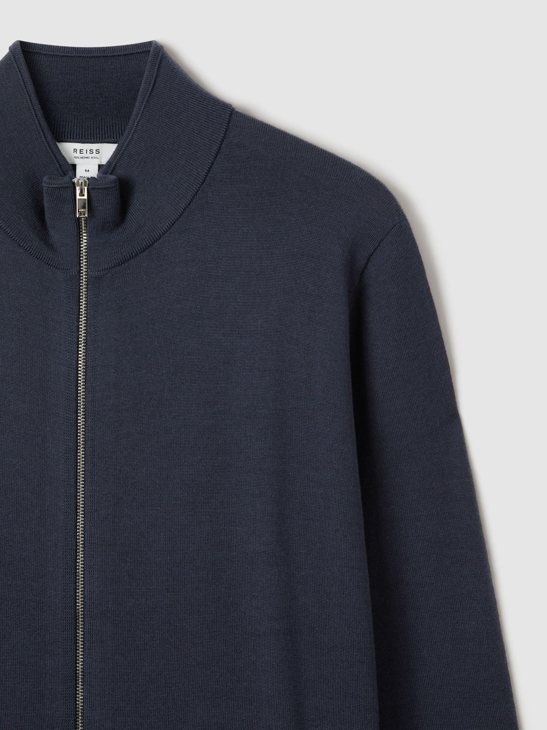 Merino Wool Funnel-Neck Cardigan in Blue Smoke Product Image