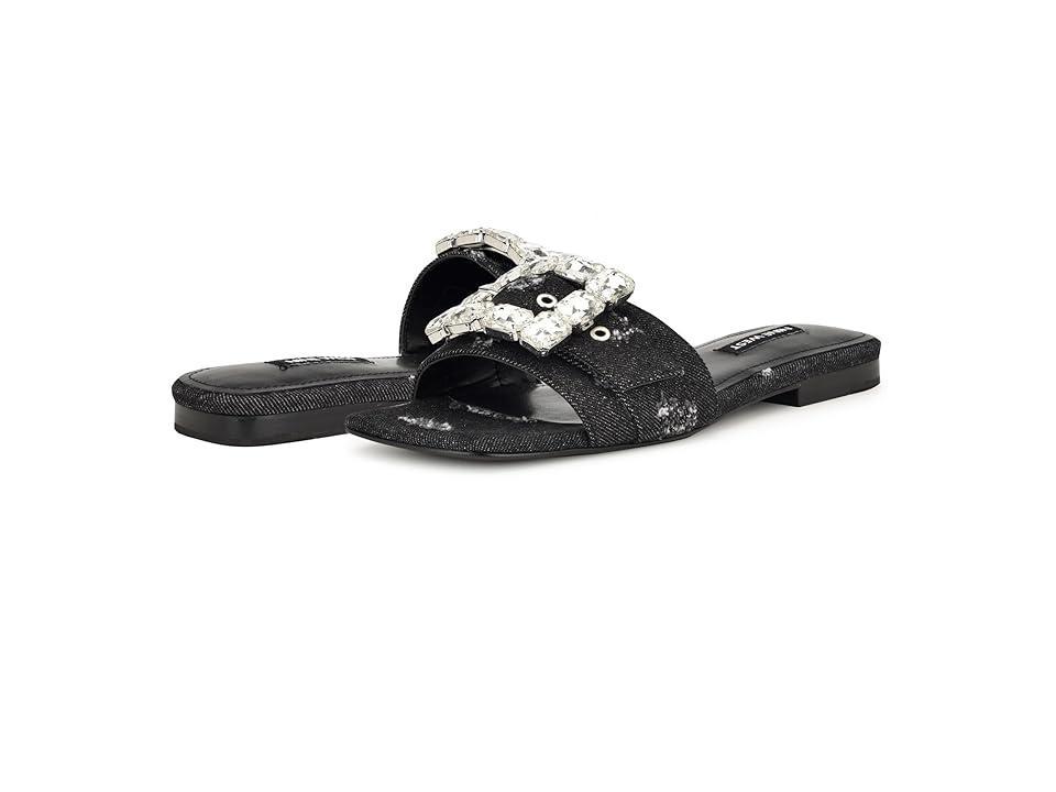Nine West Matter Slip-on Embellished Women's Flat Sandals, Size: 7.5, Black Denim Product Image