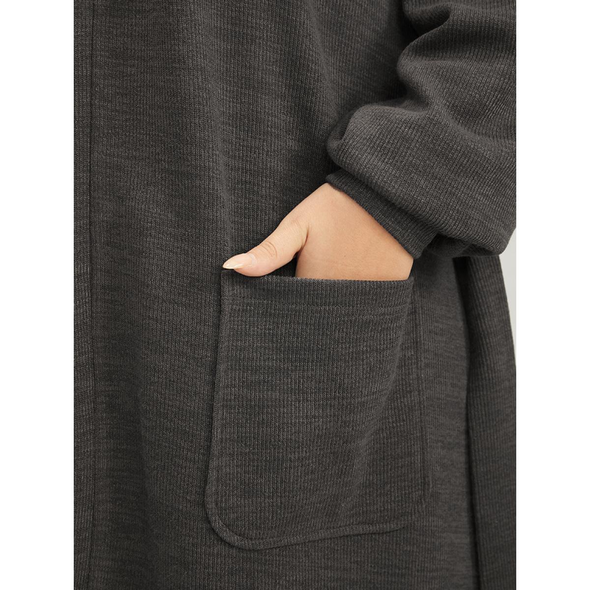 Plus Size Solid Pocket Belted Open Front Heather Coat Women DarkGray Casual Heather Ladies Dailywear Winter Coats BloomChic 22-24/3X Product Image