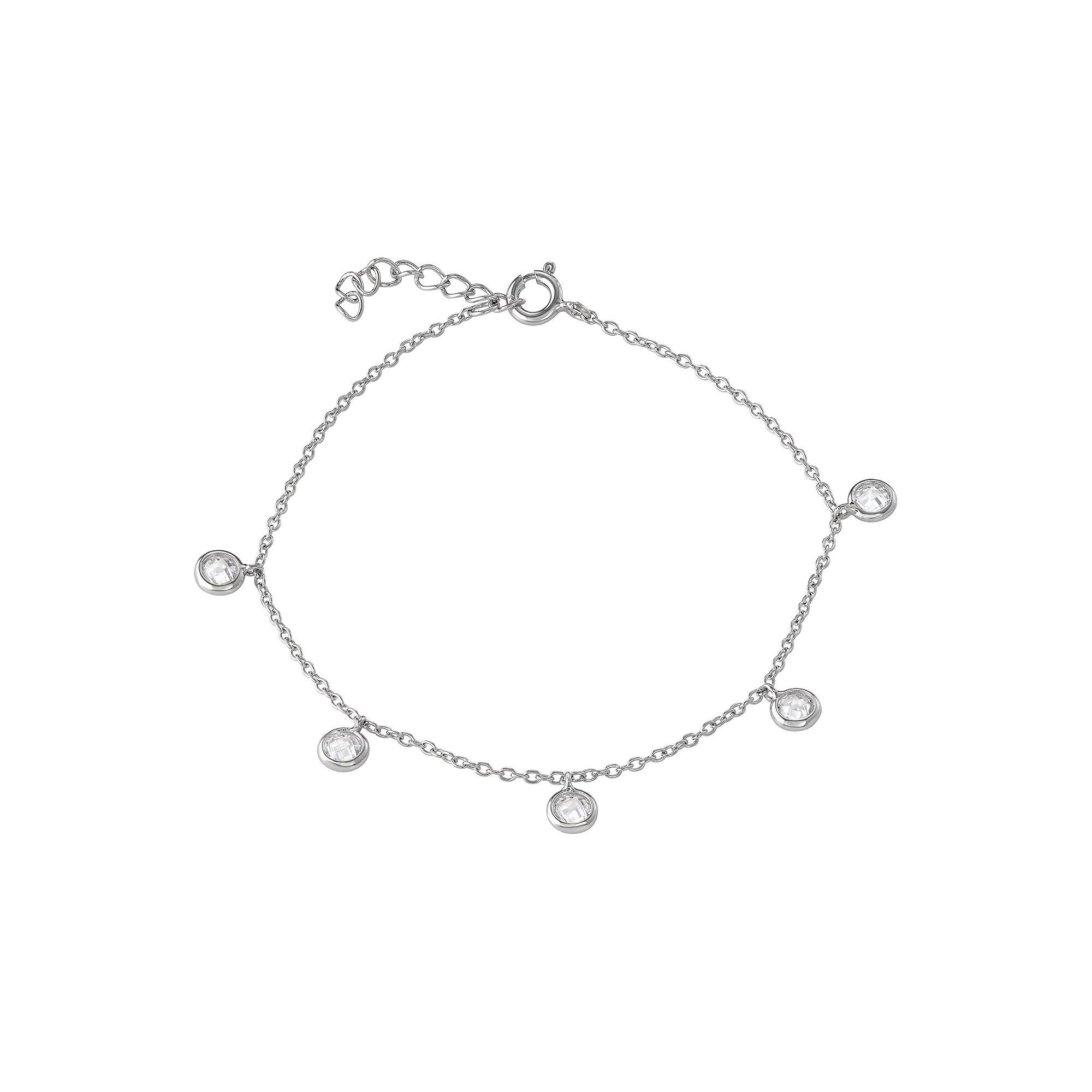 Designs by Gioelli Sterling Silver Cubic Zirconia Bezel Station Anklet, Women's, Silver Tone Product Image