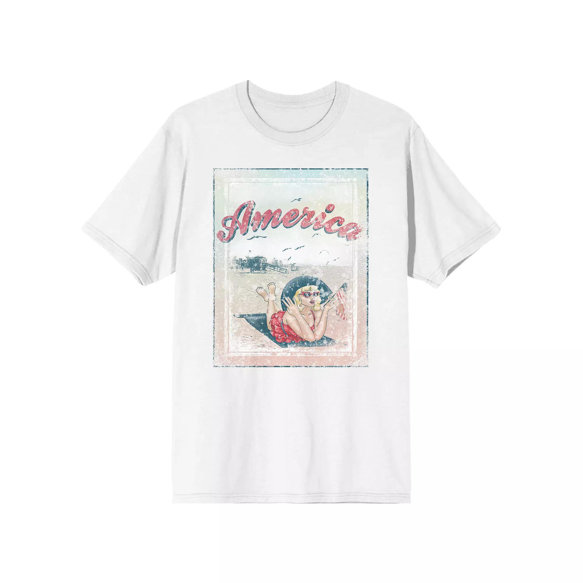 Men's Americana Vintage Pin-Up Graphic Tee, Size: Medium, White Product Image