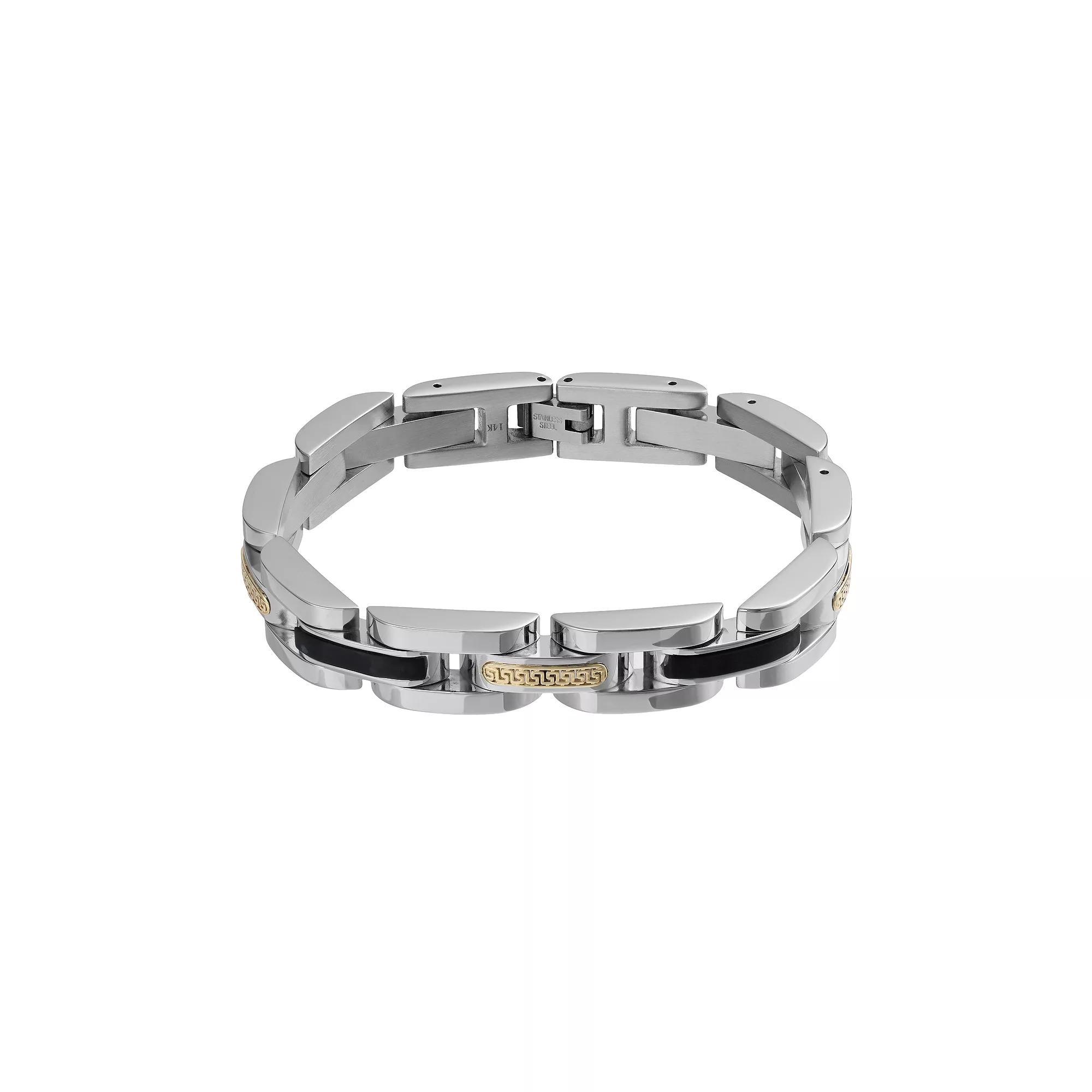 Kristen Kesho 14k Gold Bar and Black Onyx on Stainless Steel Bracelet, Men's, Size: 8.75 Product Image