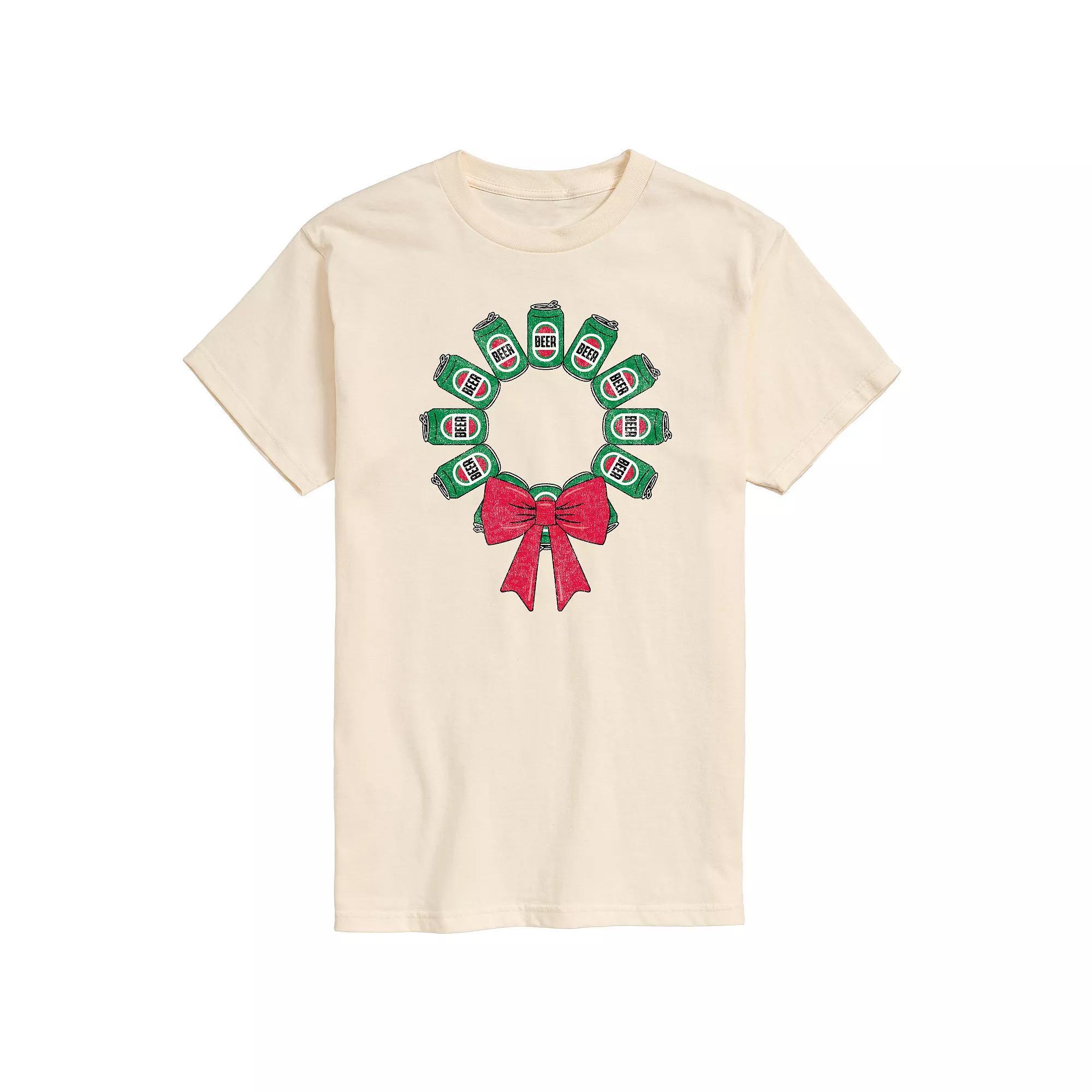 Mens Beer Christmas Wreath Graphic Tee Product Image