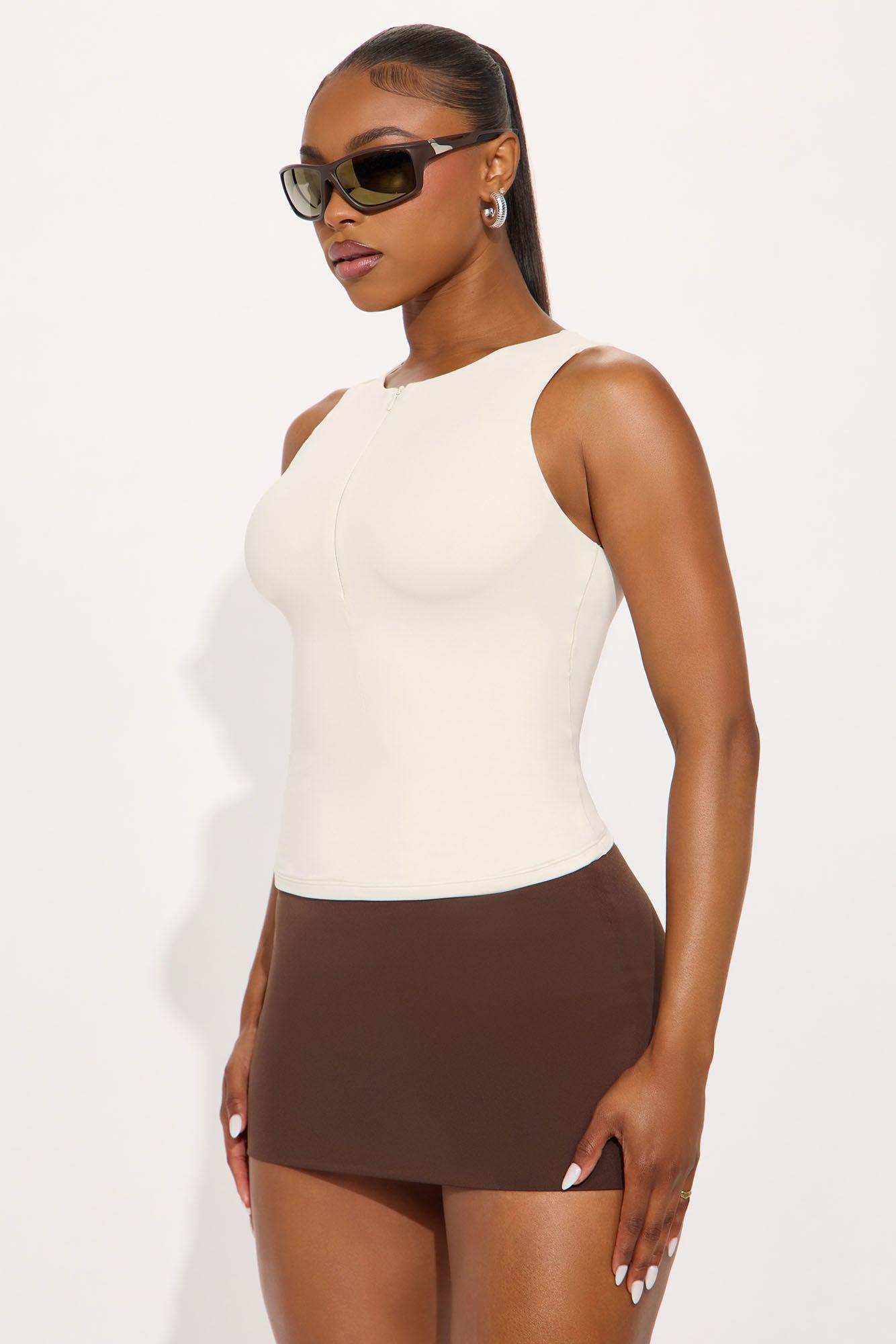 Second Skin Double Lined Zip Front Tank - Bone Product Image