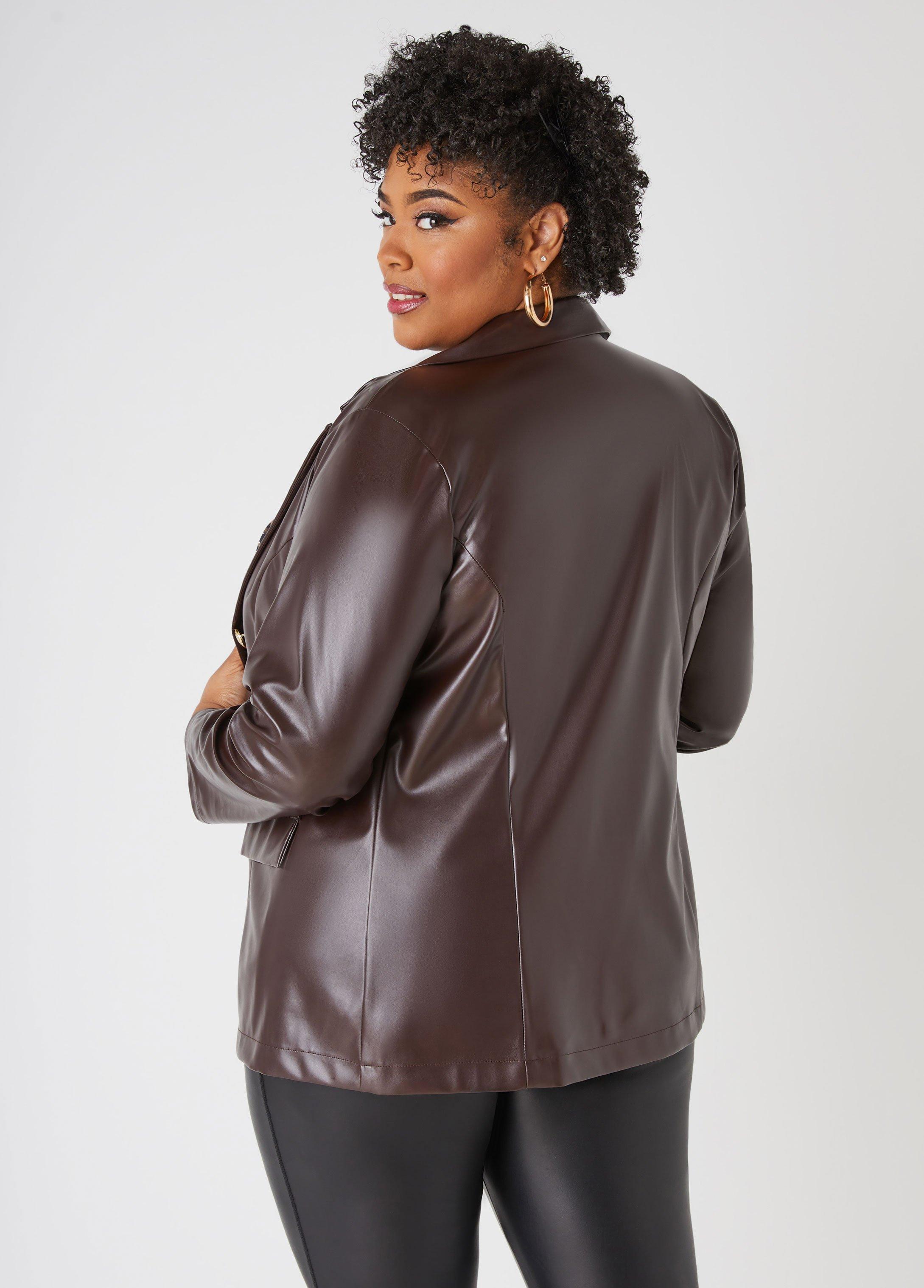 Buttoned Faux Leather Blazer Product Image