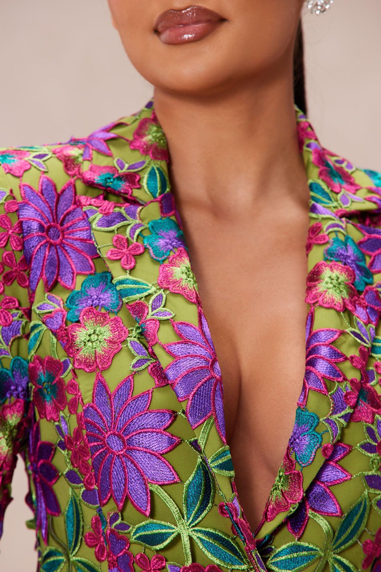 Harper Embroidered Blazer - Green/combo Product Image