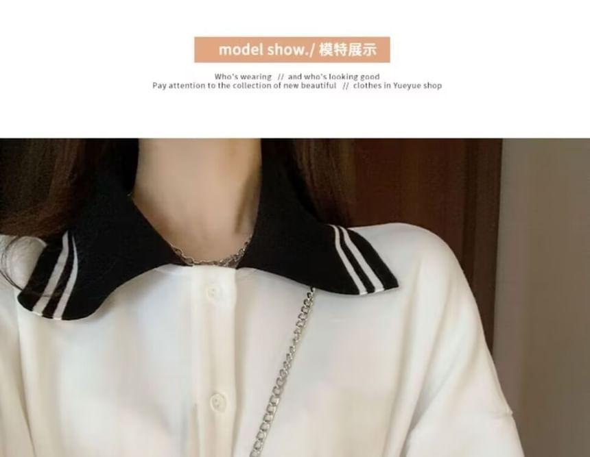 Long Sleeve Two Tone Mini A-Line Polo Dress Product Image