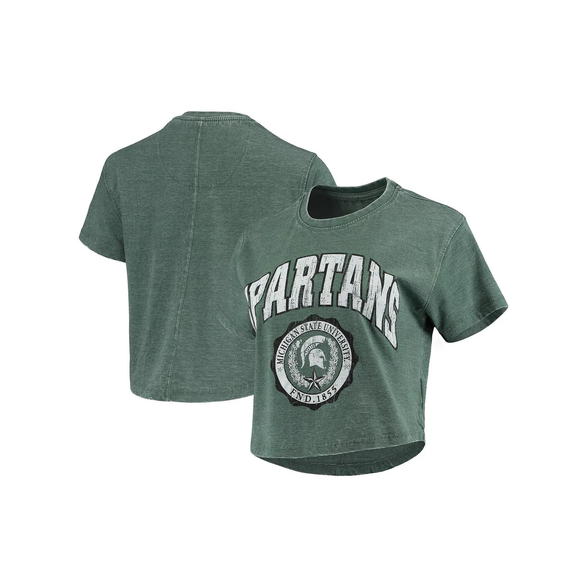 Women's Pressbox Green Michigan State Spartans Edith Vintage Burnout Crop T-Shirt, Size: XL Product Image