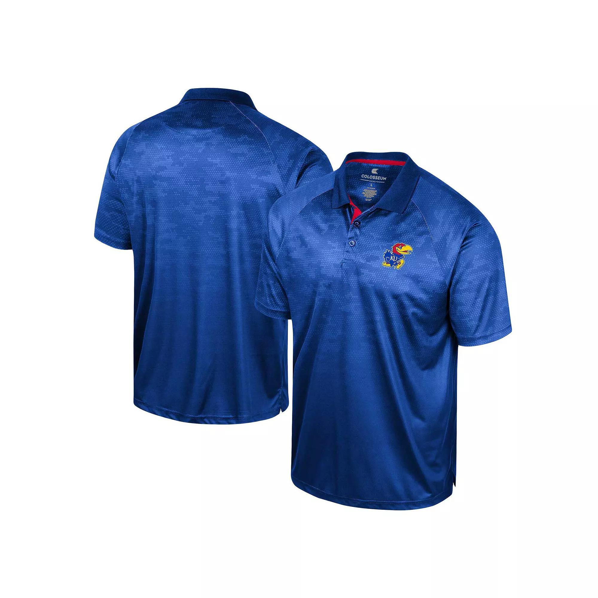 Men's Colosseum Royal Kansas Jayhawks Honeycomb Raglan Polo, Size: XL, Blue Product Image