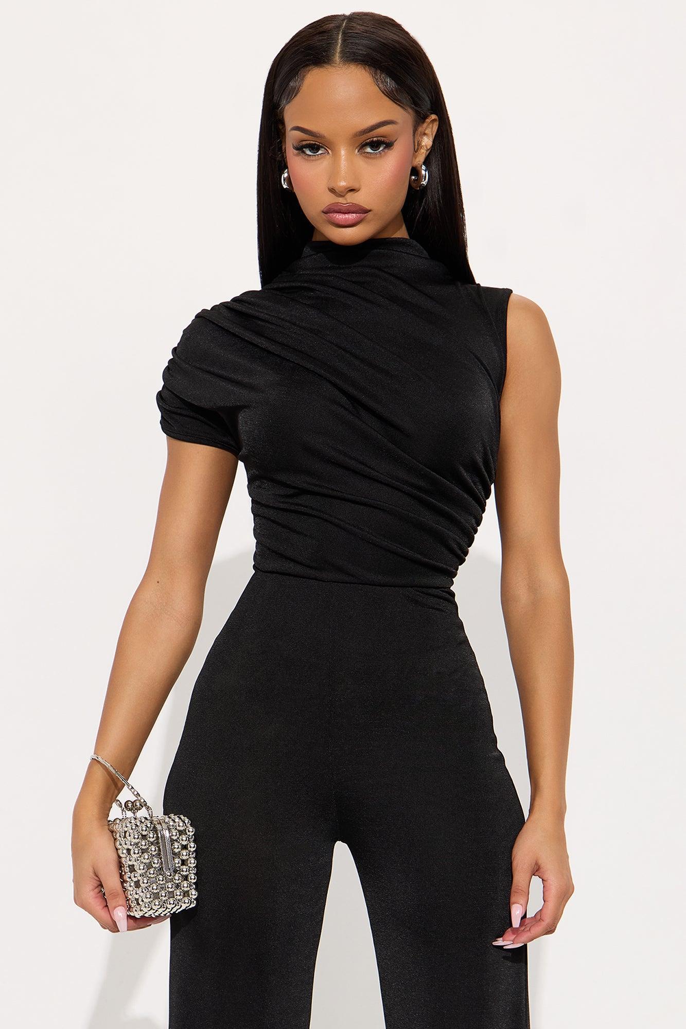 High Risk Ruched Wide Leg Jumpsuit - Black Product Image