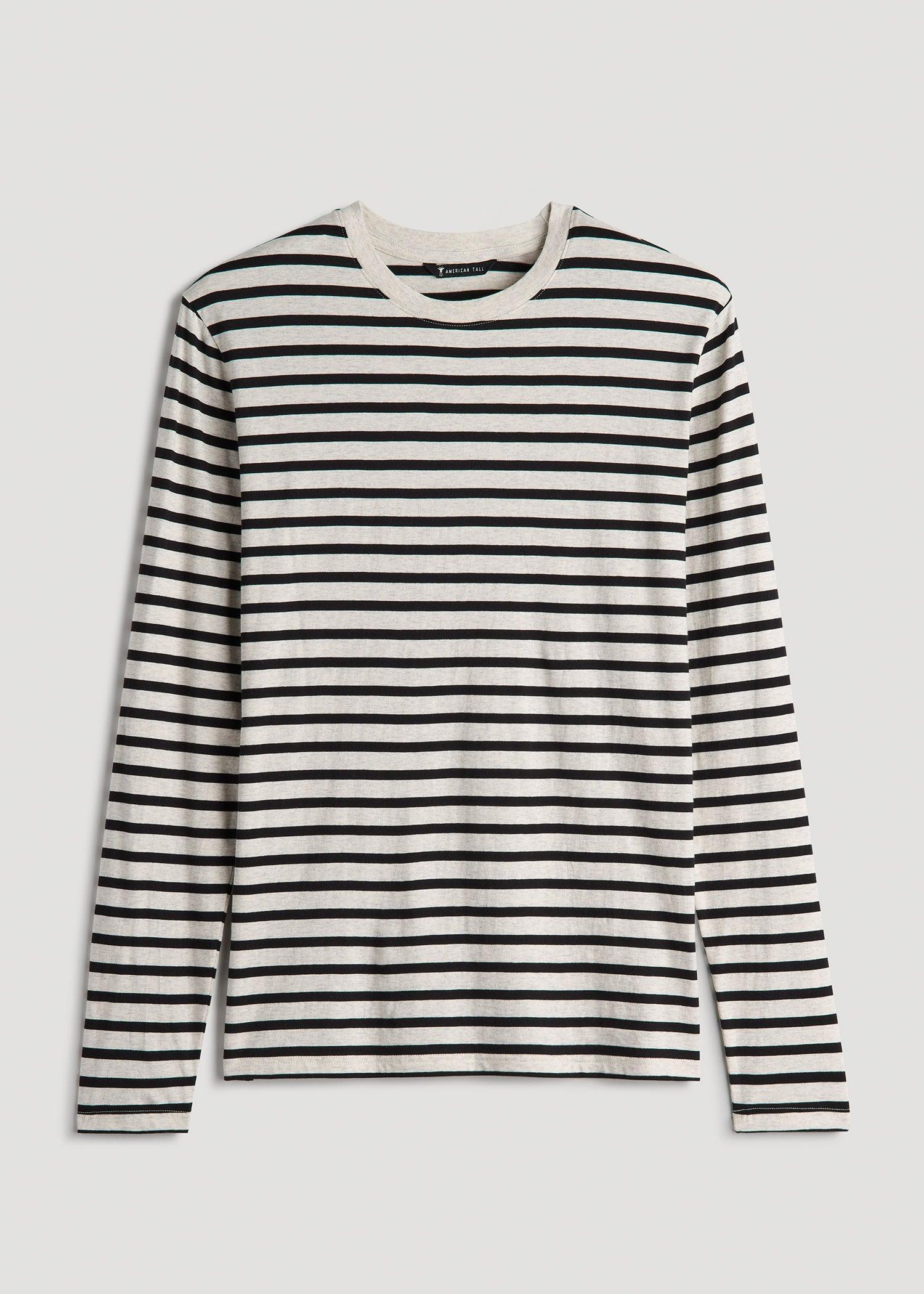 Long Sleeve Striped Tall Men's Tee in Beige Heather and Black Stripe Product Image