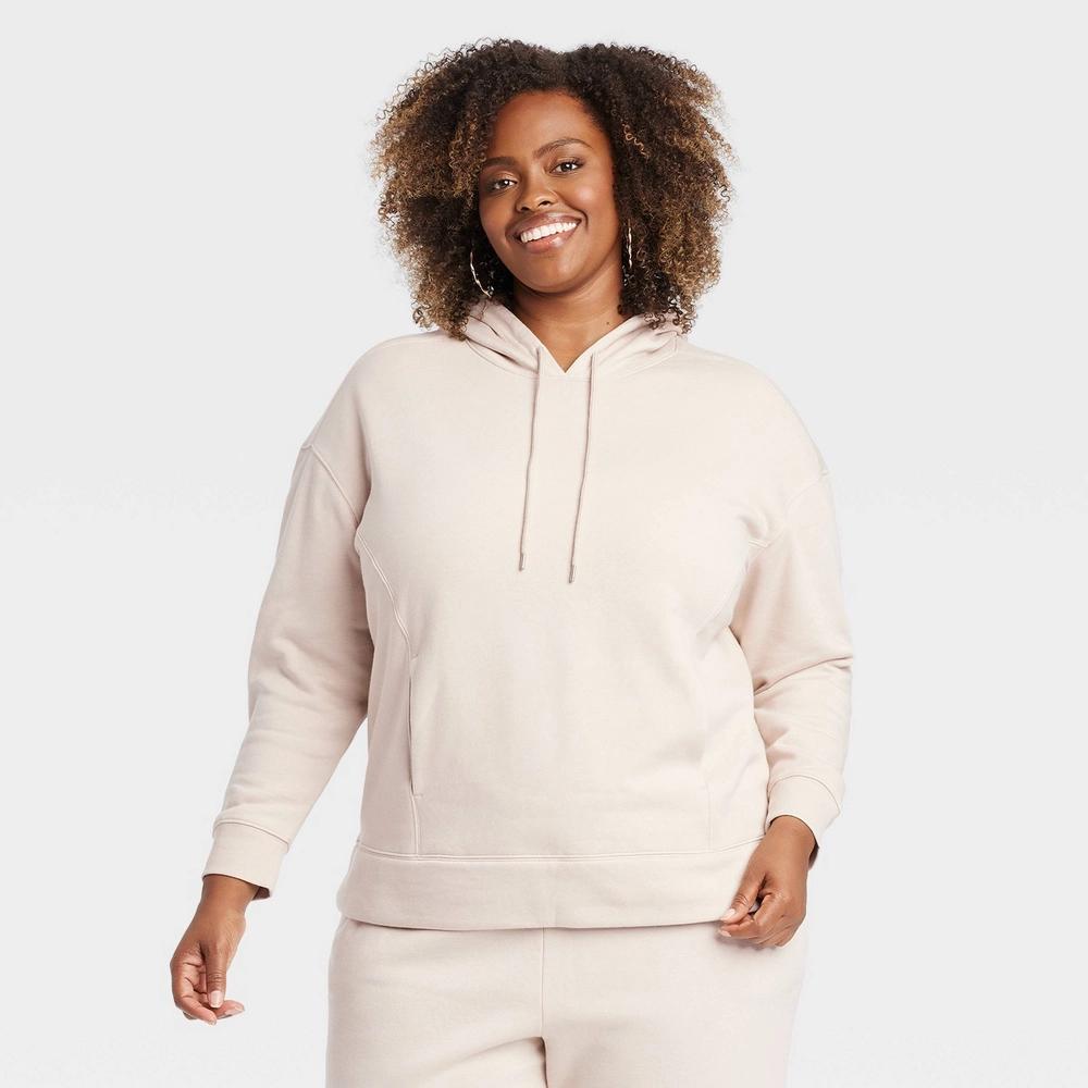 Womens Leisure Ribbed Cuff Hooded Pullover Sweatshirt - Ava & Viv Beige 4X Product Image