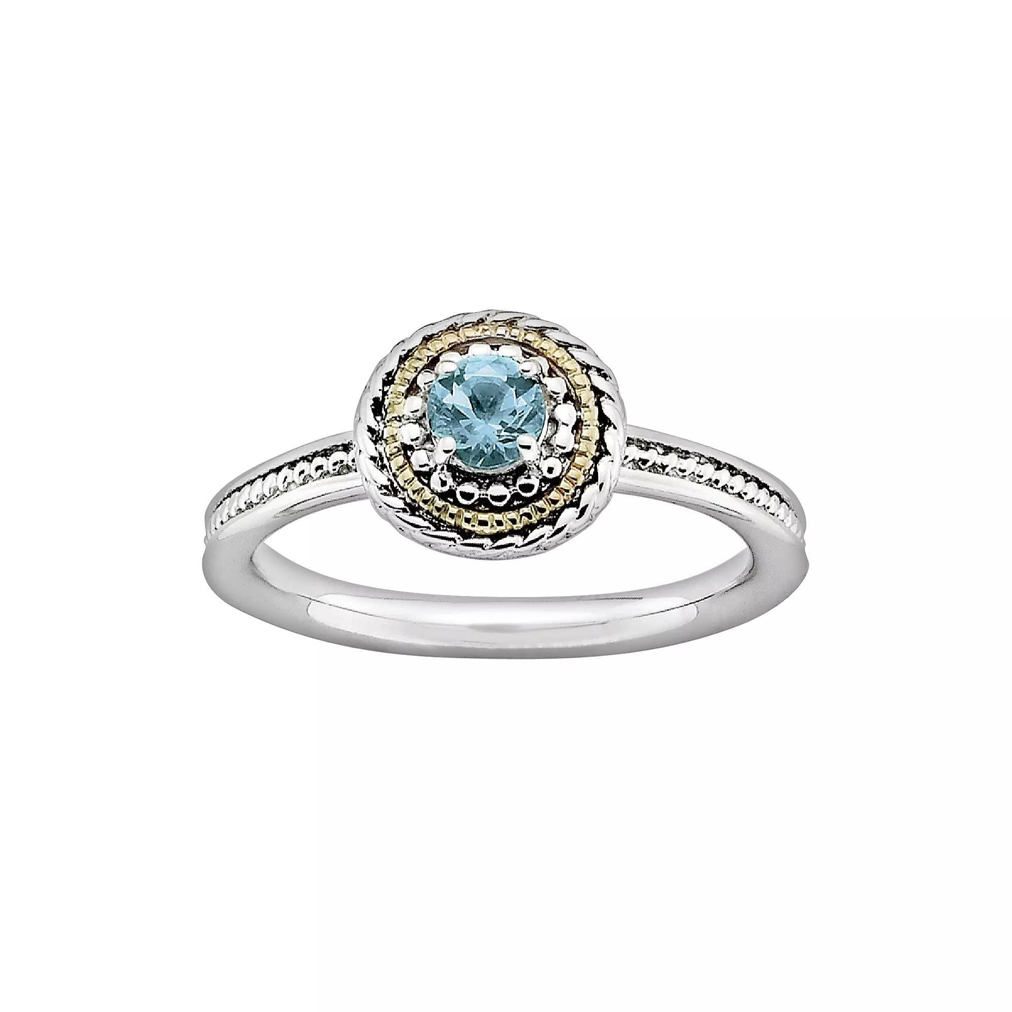 Stacks & Stones 14k Gold & Sterling Silver Blue Topaz Textured Stack Ring, Women's, Size: 9 Product Image
