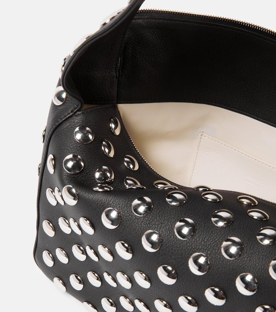 KHAITE Elena Small Studded Textured-leather Shoulder Bag In Black Product Image
