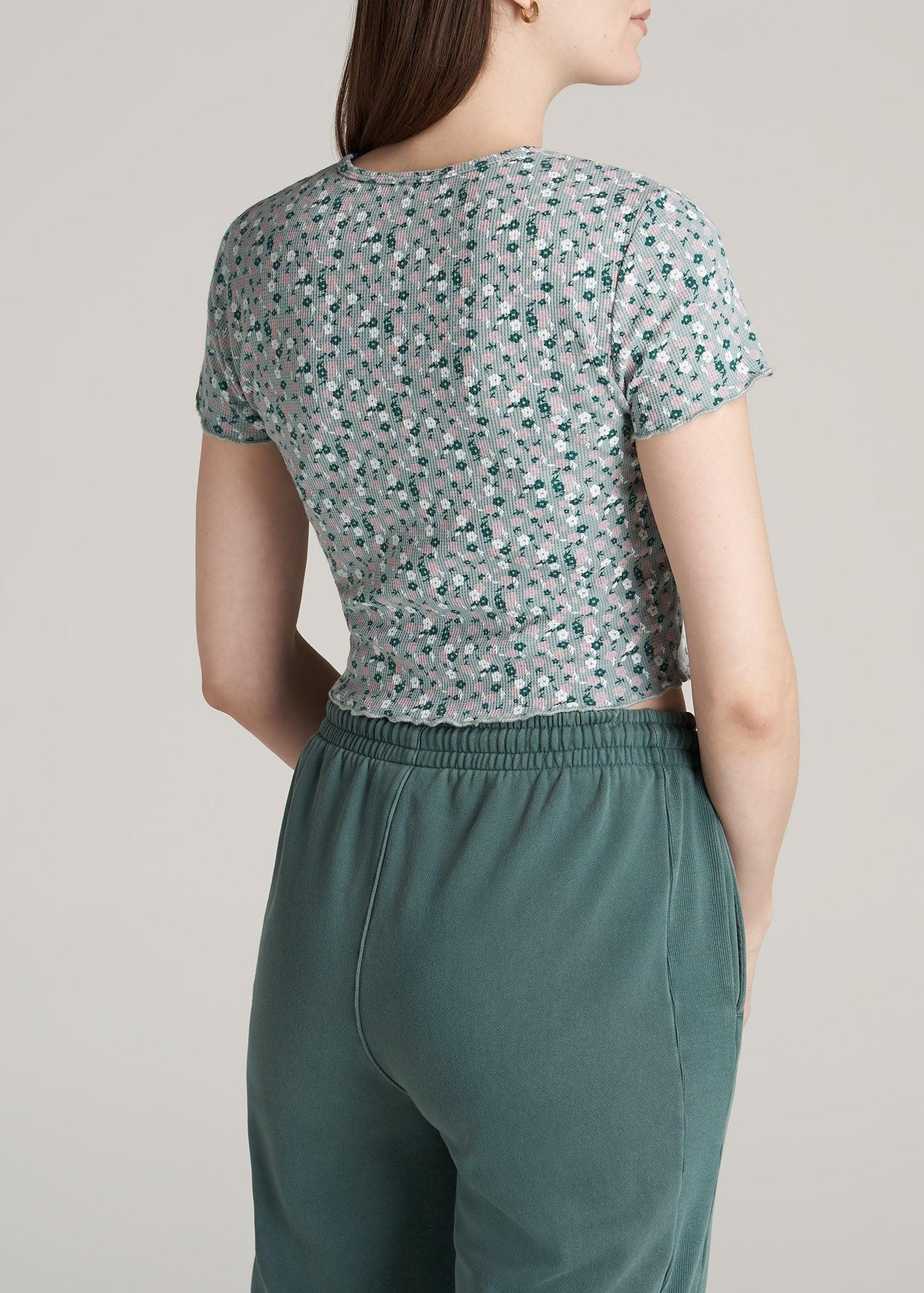 Cropped Waffle Tee for Tall Women in Seaglass Floral Product Image