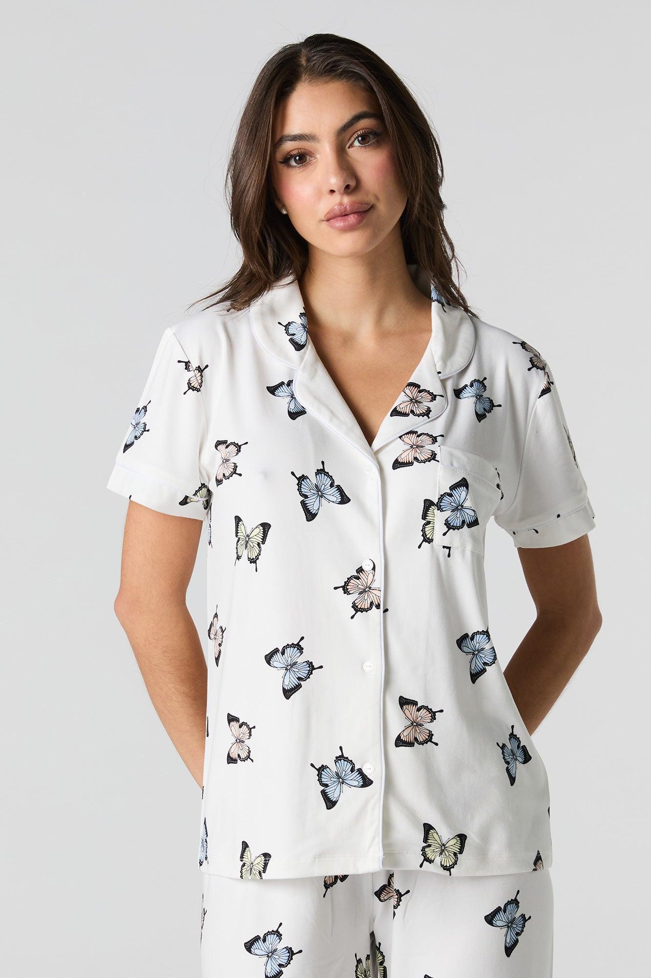 Collared Button-Up Top & Pant 2 Piece Pajama Set Female Product Image