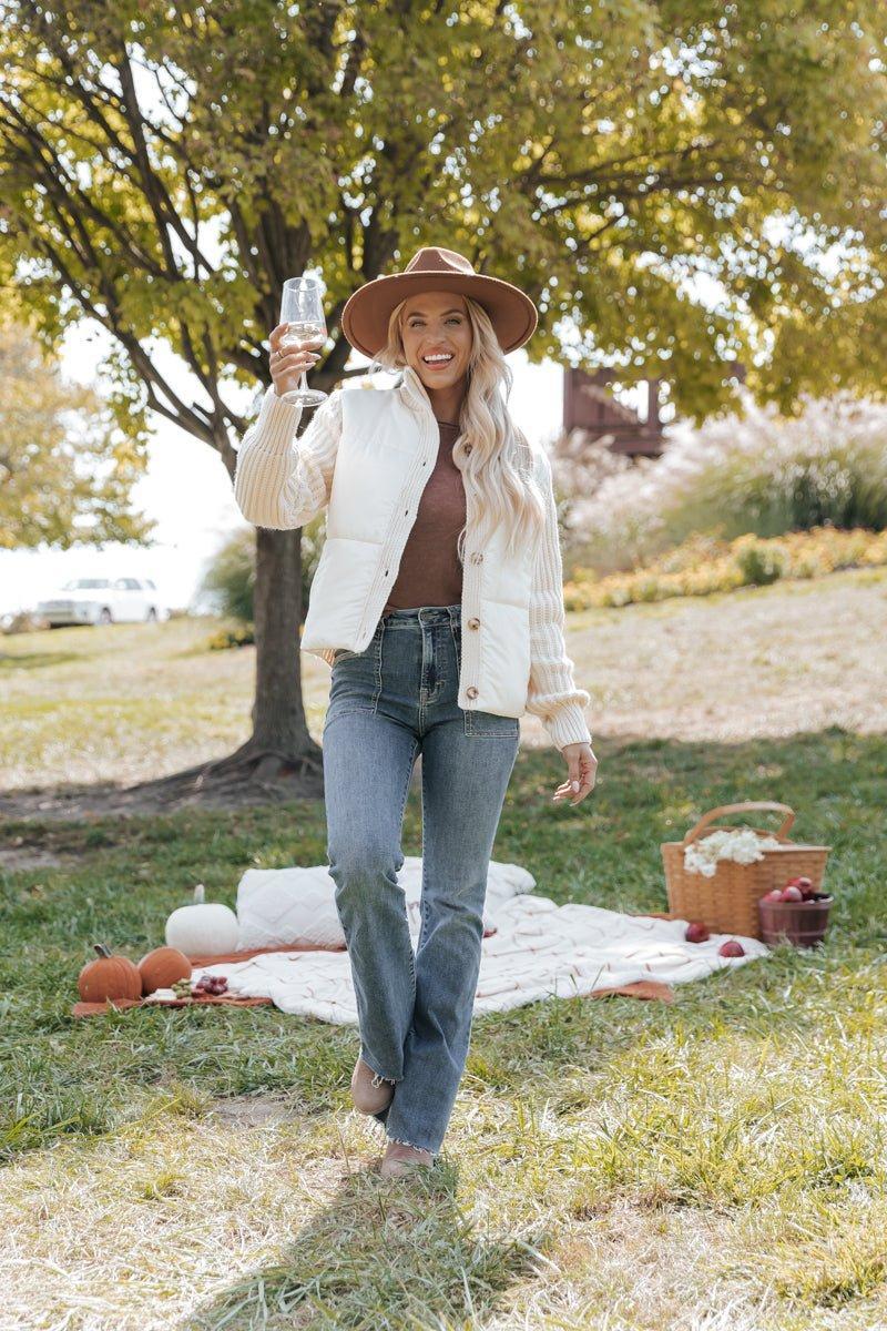 Cream Button Down Hybrid Sweater Jacket Product Image