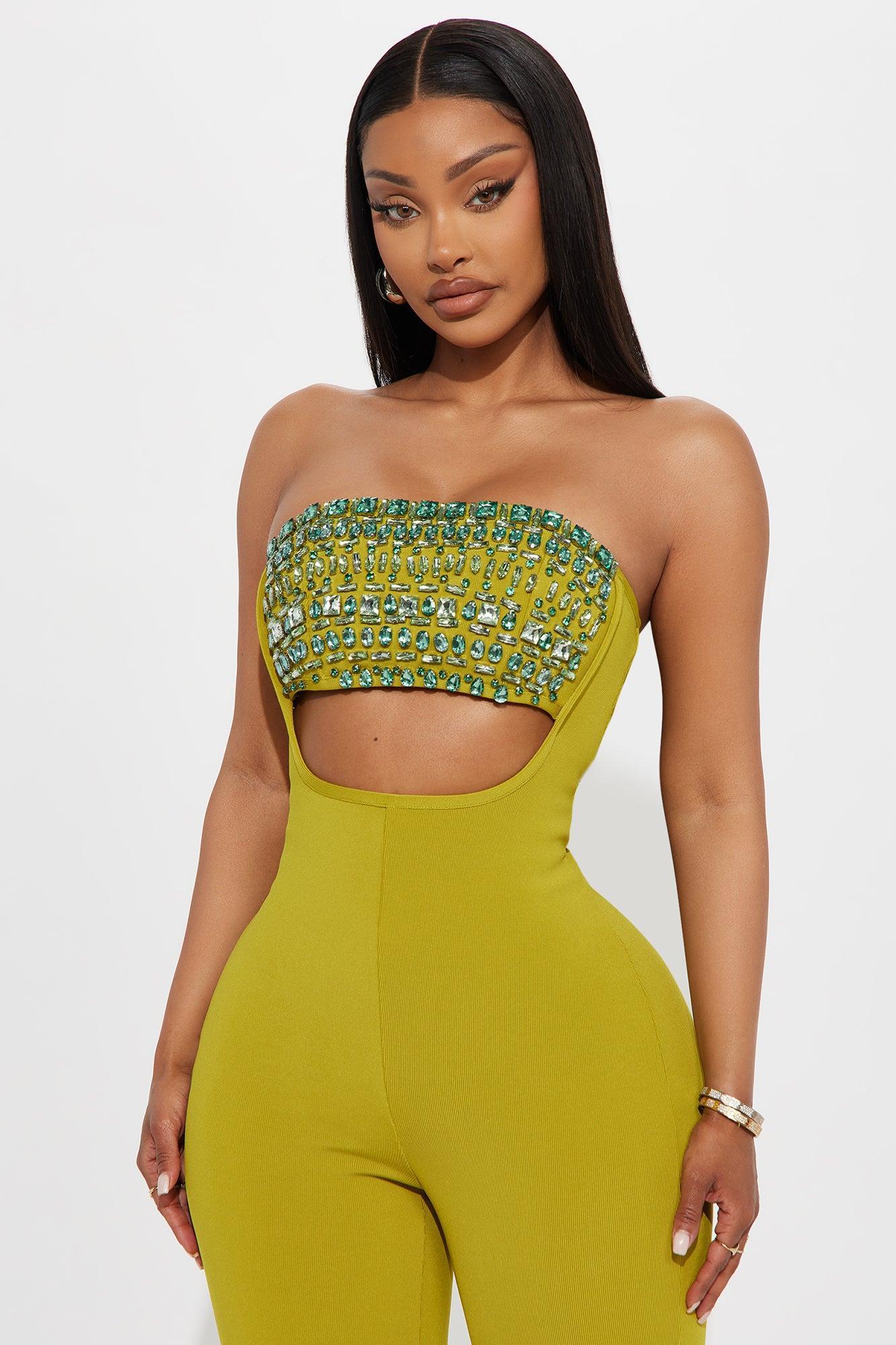 Citrine Elegance Bandage Jumpsuit - Chartreuse Female Product Image